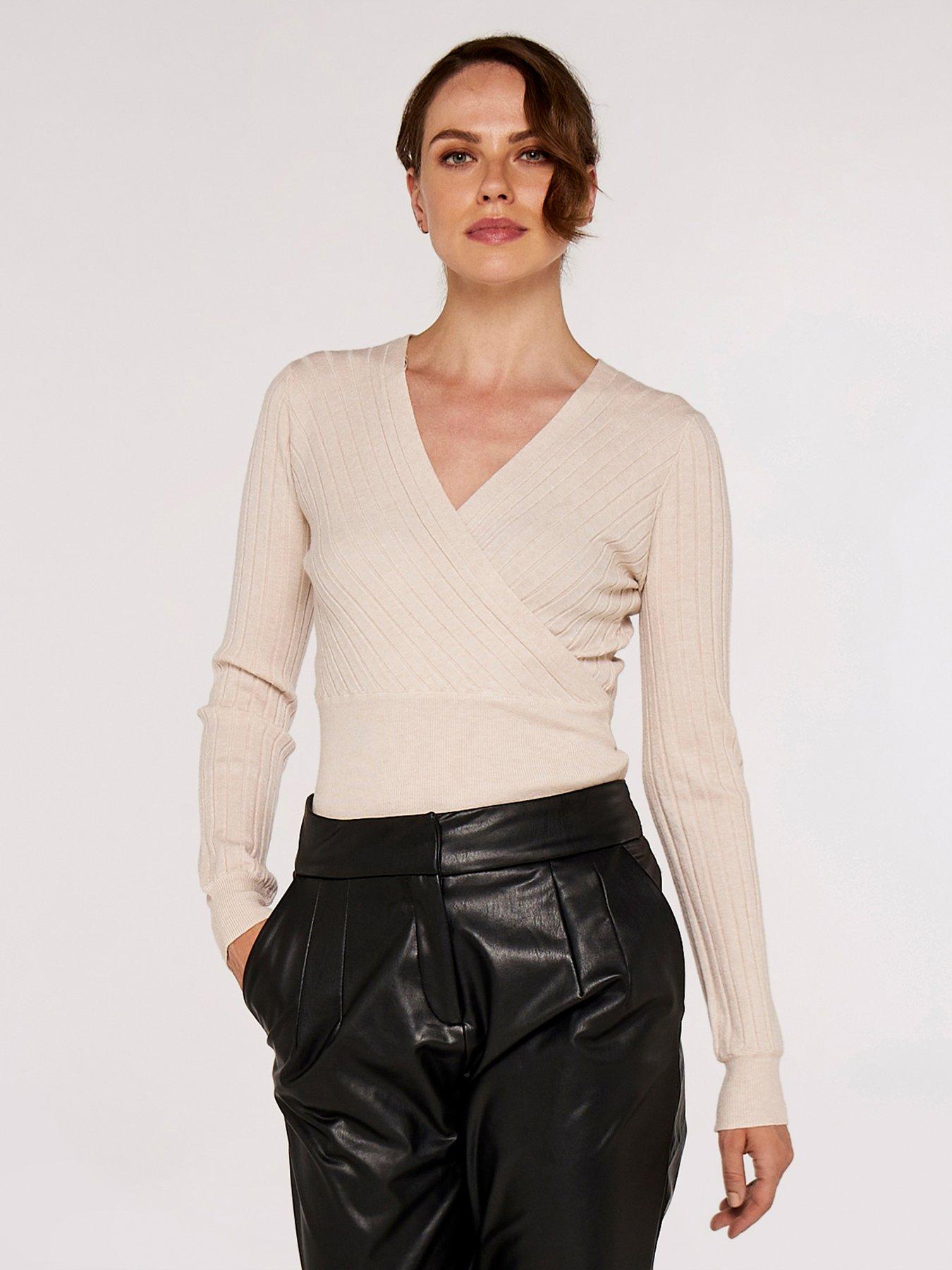 Apricot Apricot Wrap Ribbed Knitted Top