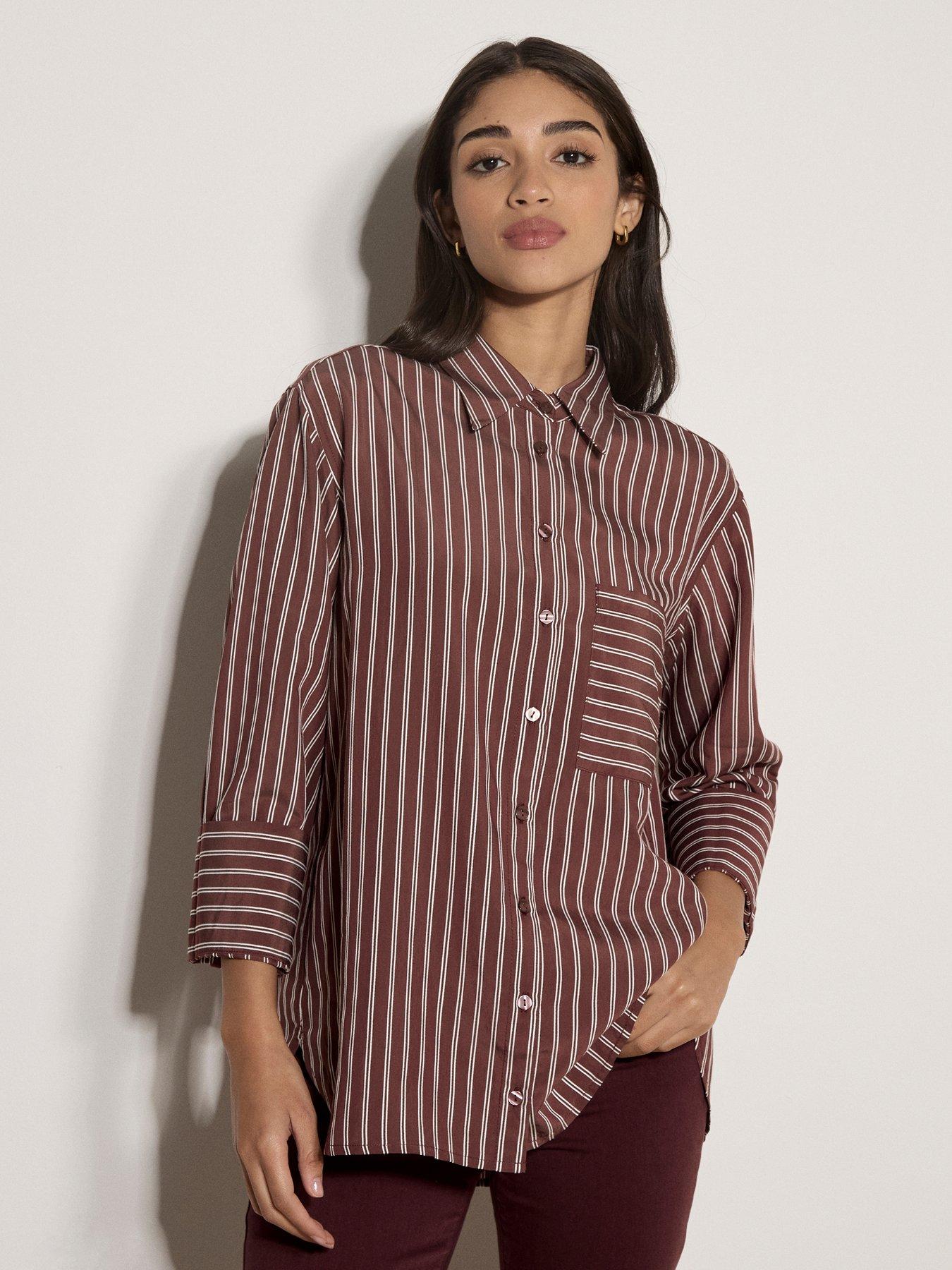Apricot Apricot Pinstripe Oversized 1 Pkt Shirt