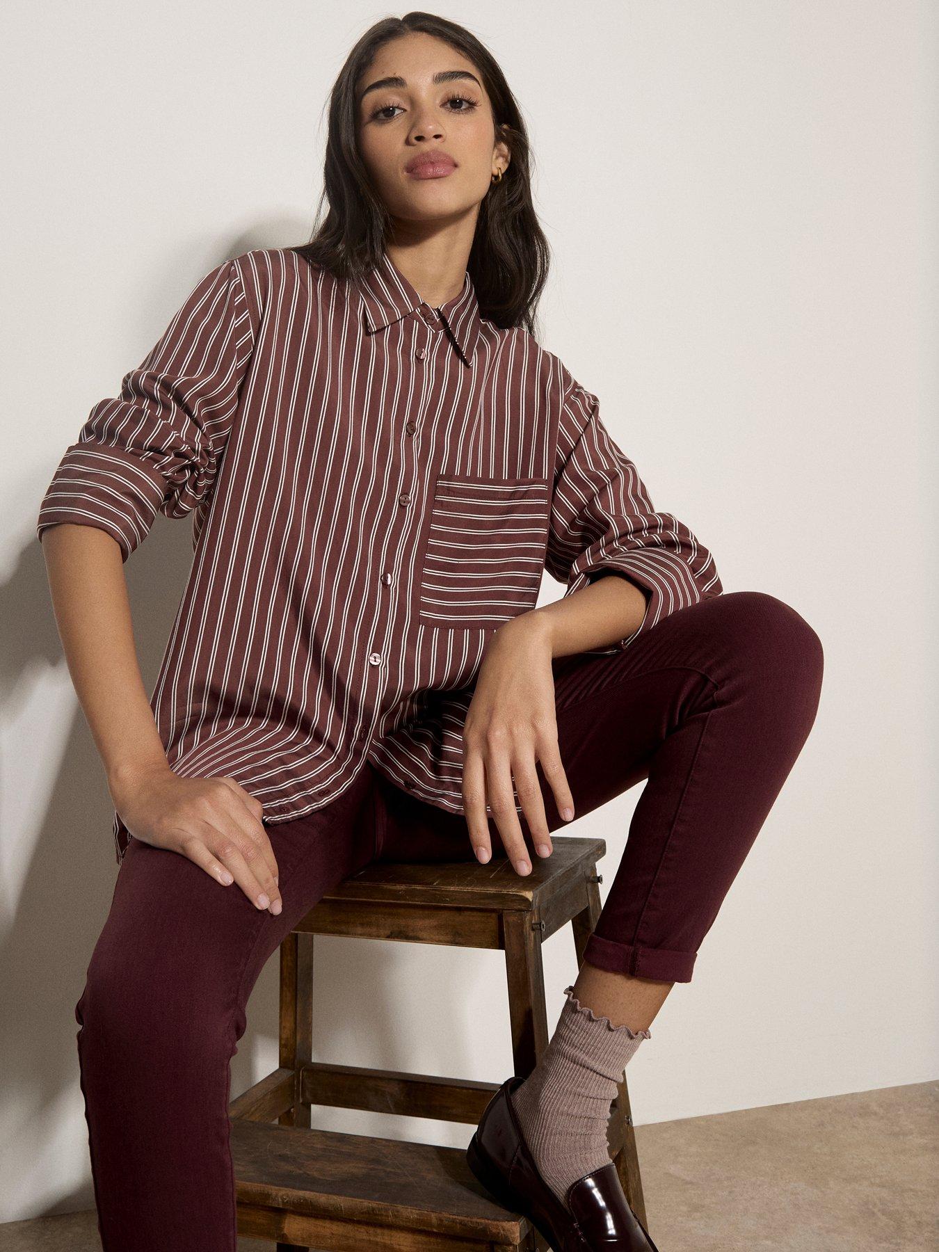 Image 3 of 4 of Apricot Apricot Pinstripe Oversized 1 Pkt Shirt