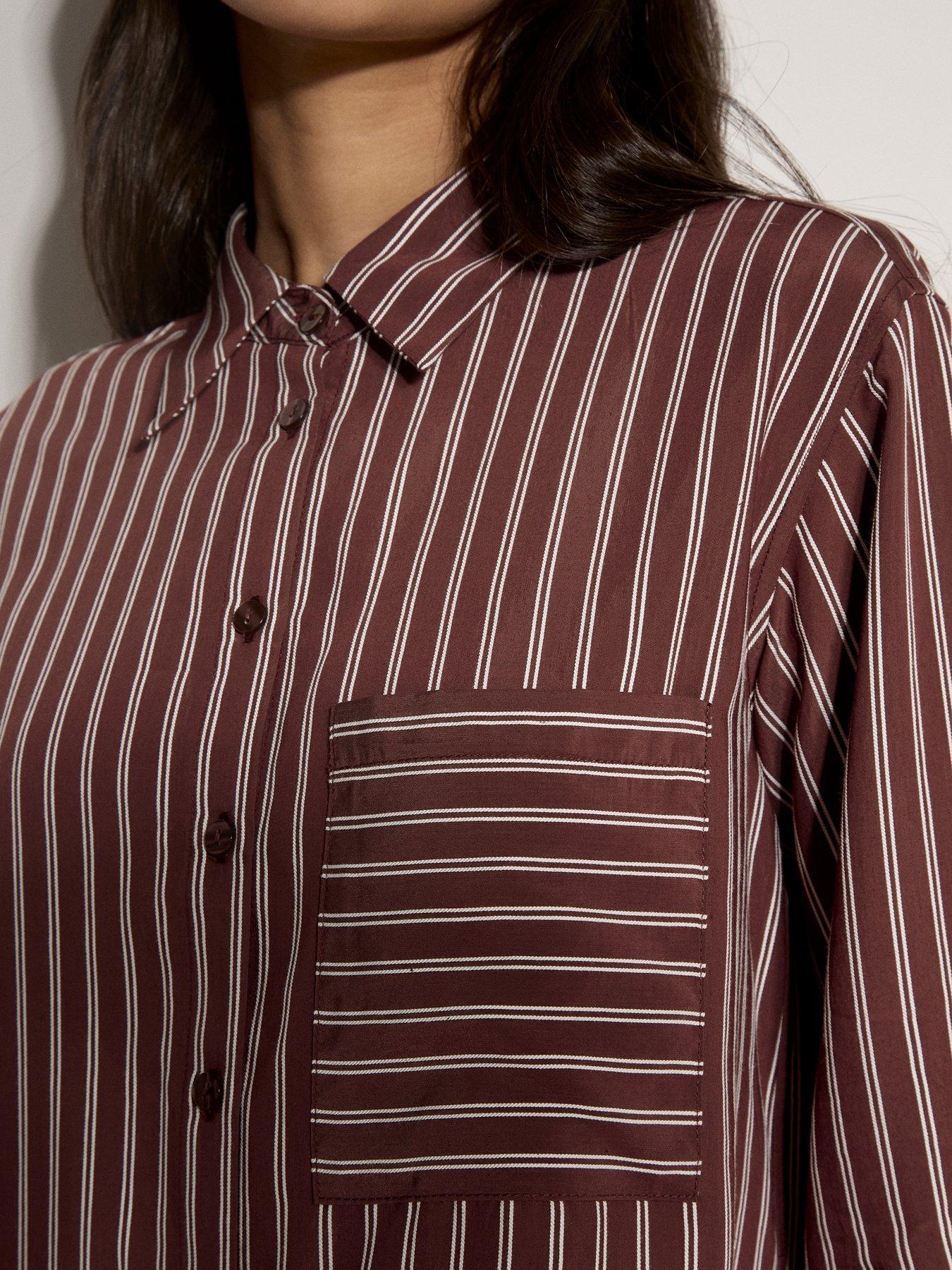 Image 4 of 4 of Apricot Apricot Pinstripe Oversized 1 Pkt Shirt