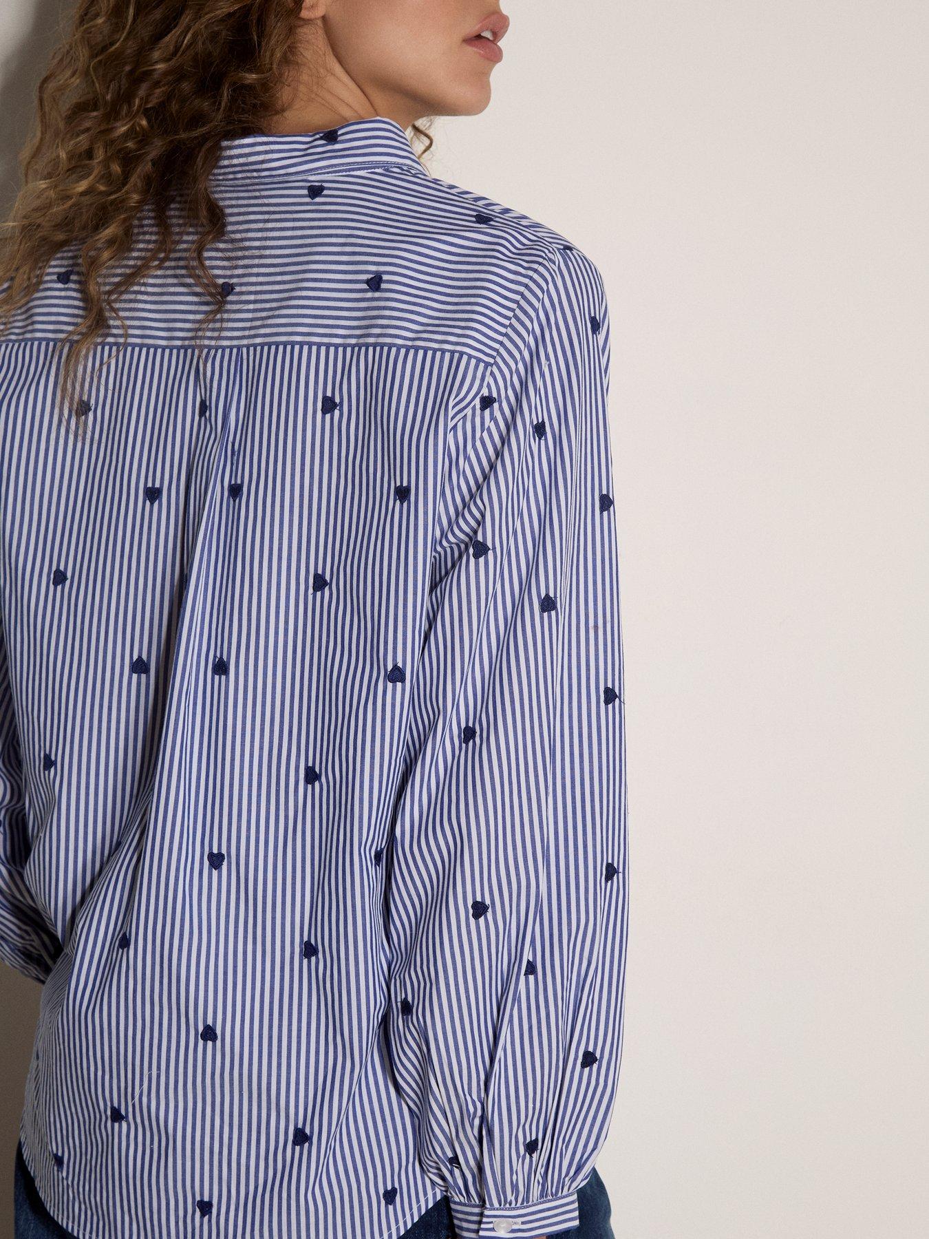 Image 2 of 4 of Apricot Womens Heart Embroidered Stripe Relaxed Shirt - Blue