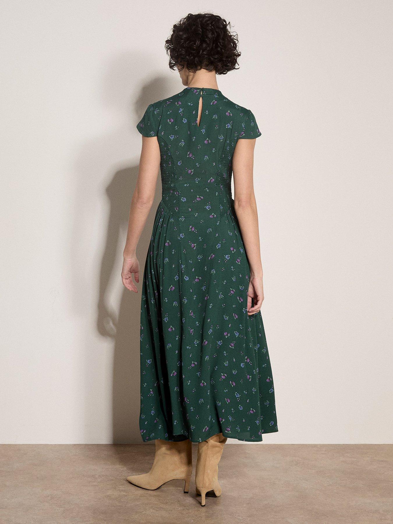 Image 2 of 4 of Apricot Womens High Neck Shirred Side Panel Midi Dress - Green