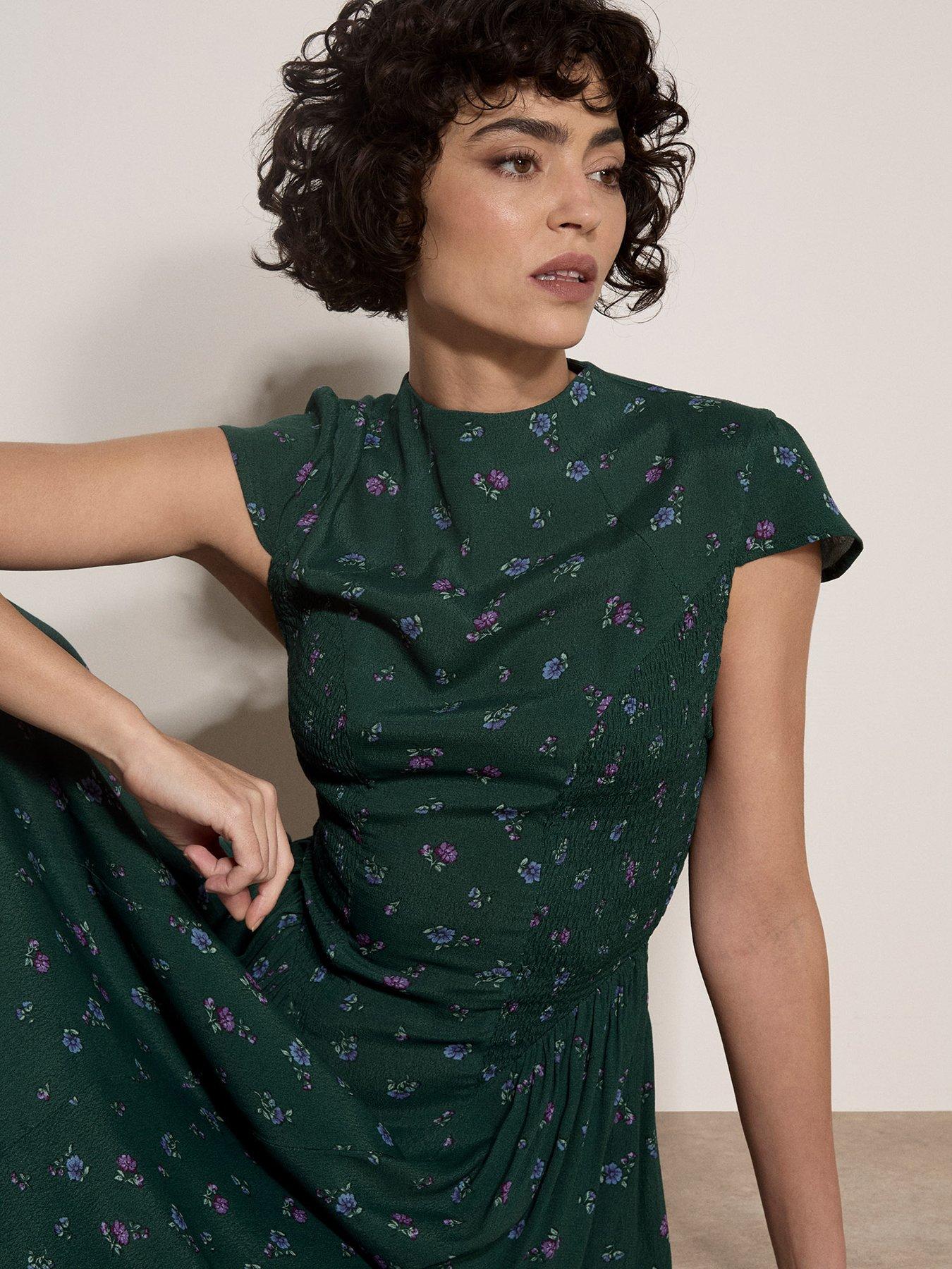 Image 3 of 4 of Apricot Womens High Neck Shirred Side Panel Midi Dress - Green