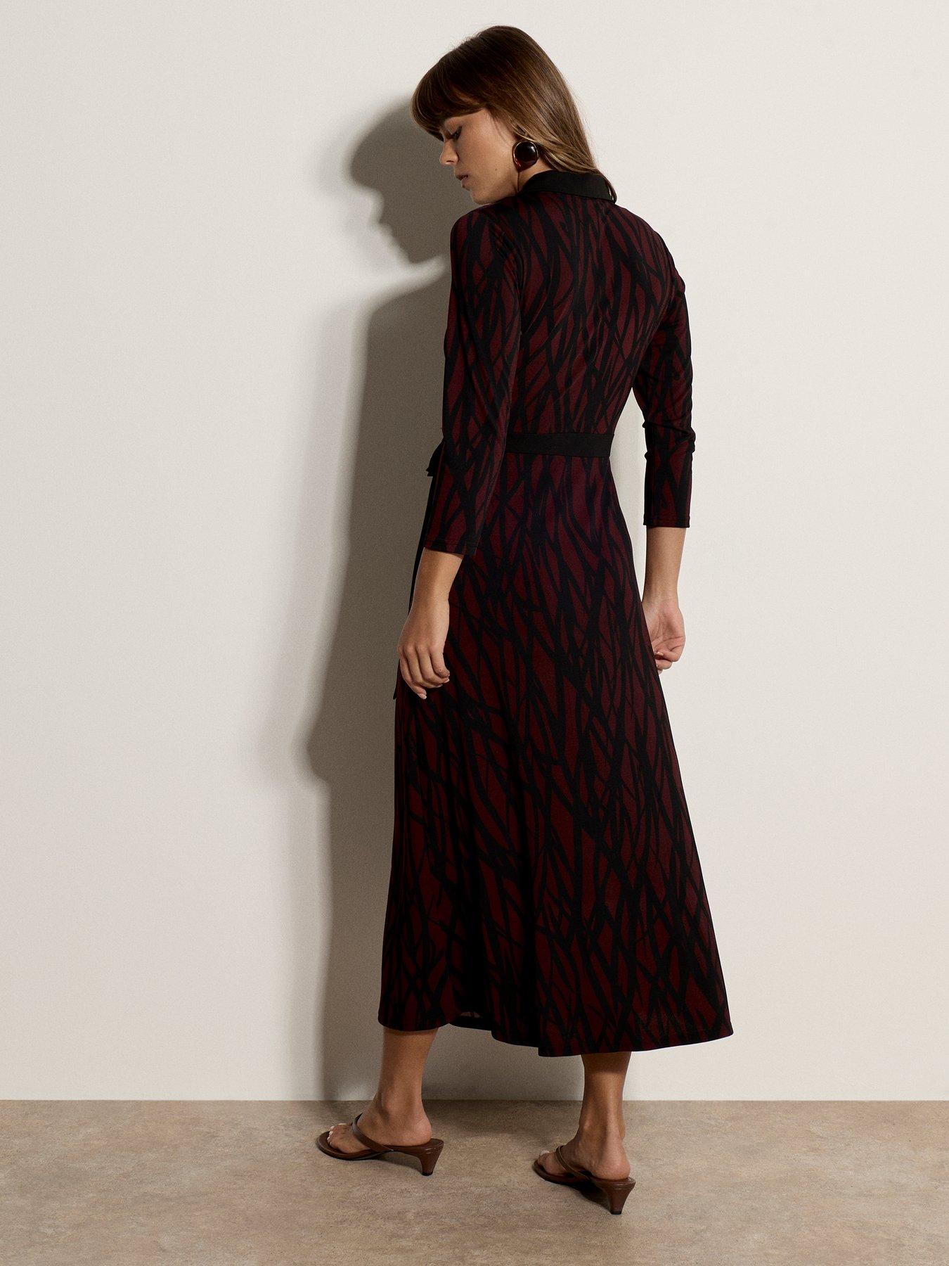 Image 2 of 5 of Apricot Womens Wrap Collared 3/4 Sleeve Dress - Red