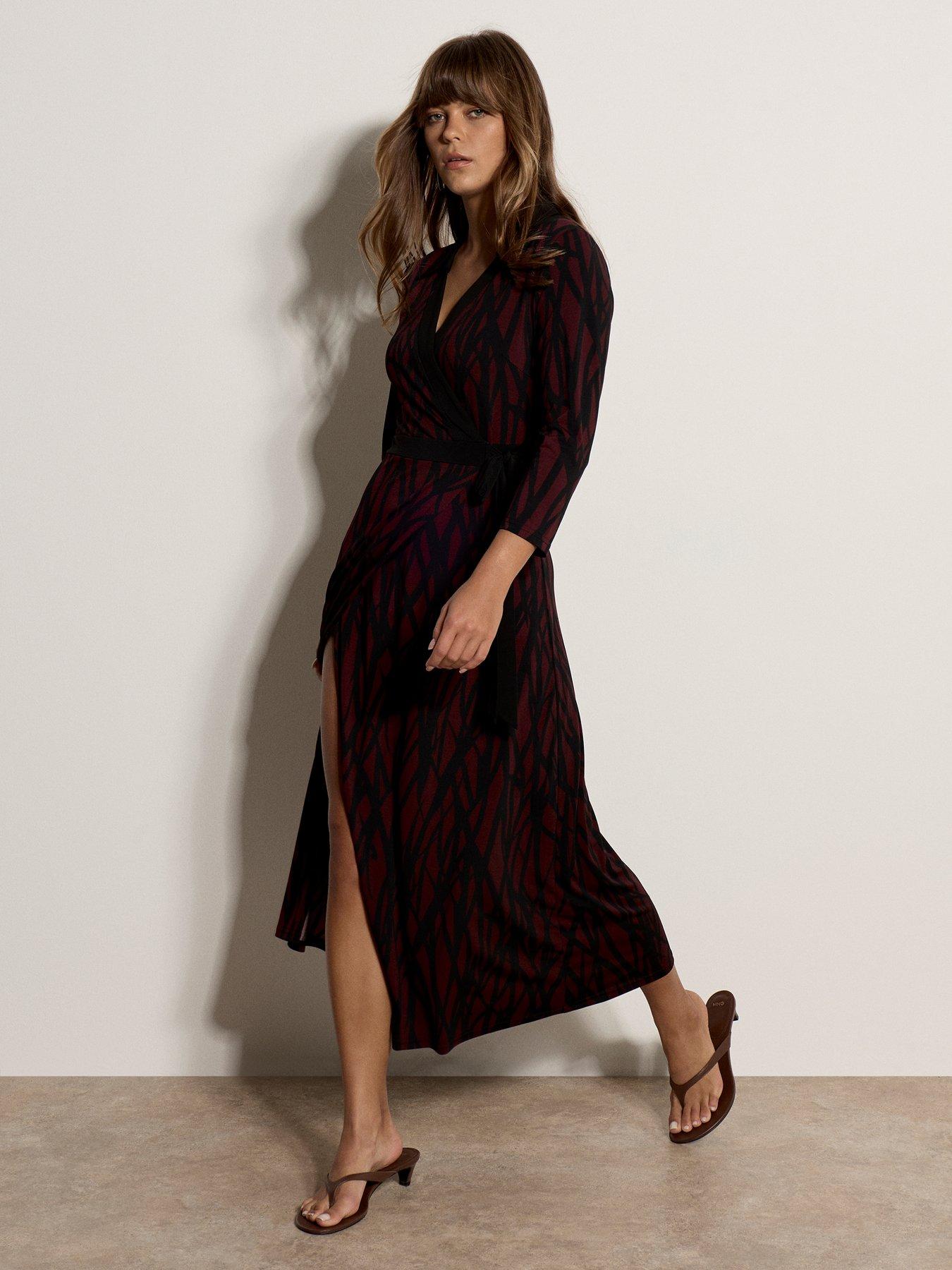 Image 3 of 5 of Apricot Womens Wrap Collared 3/4 Sleeve Dress - Red
