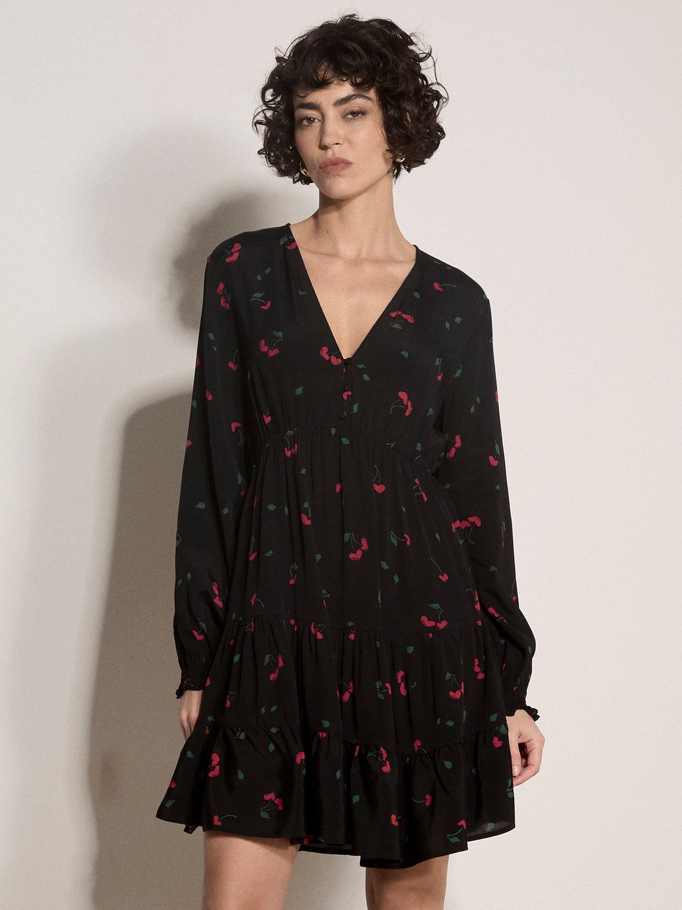 Apricot Apricot Cherry Hearts V Neck Button Dress