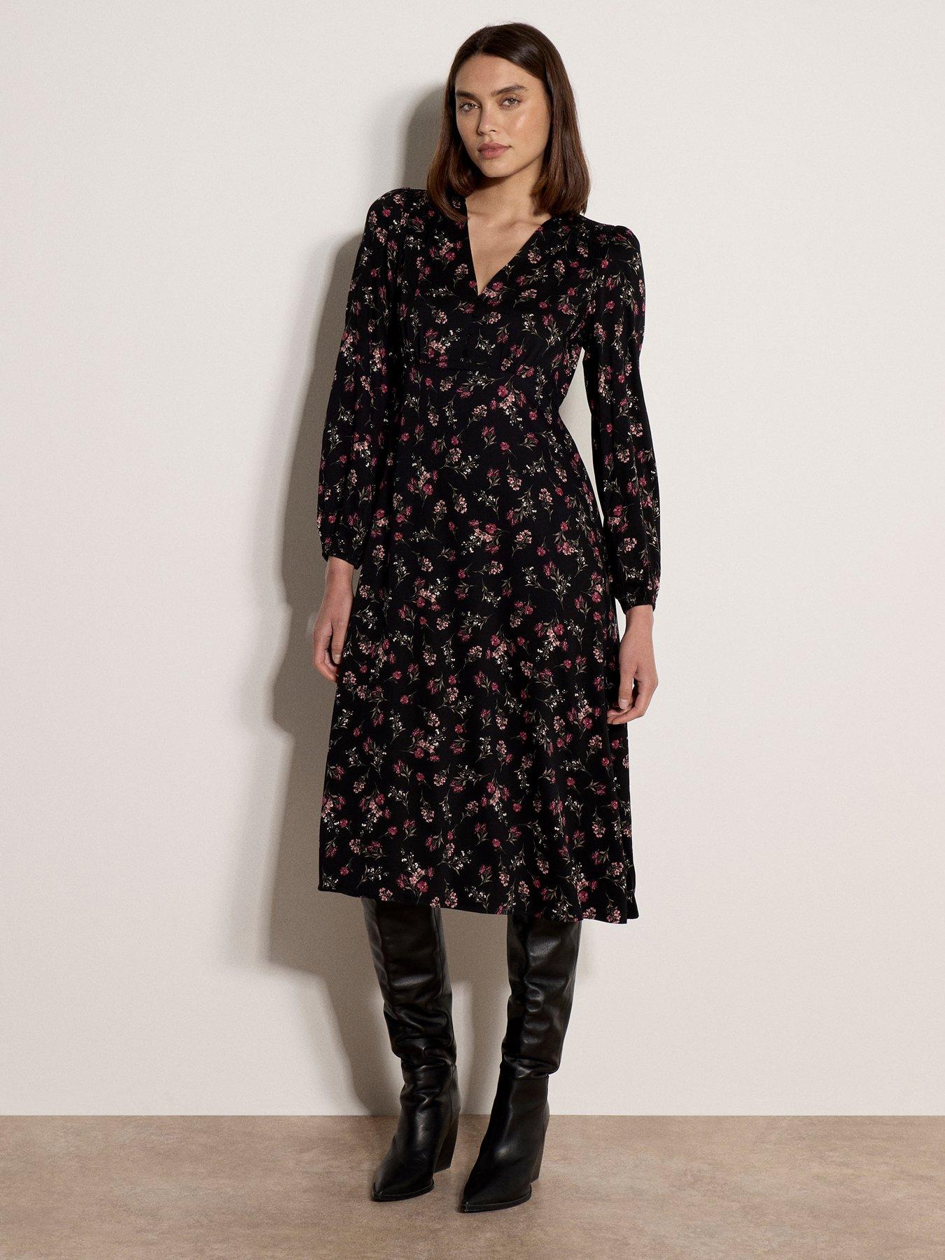 Apricot Apricot Flowing Floral Spray Ls Midid Dress
