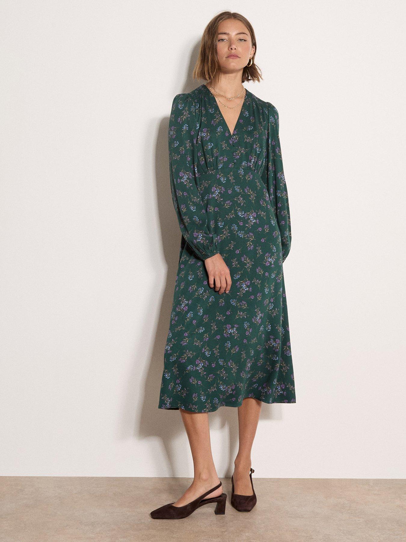 Apricot Apricot Flowing Floral Spray Ls Midid Dress