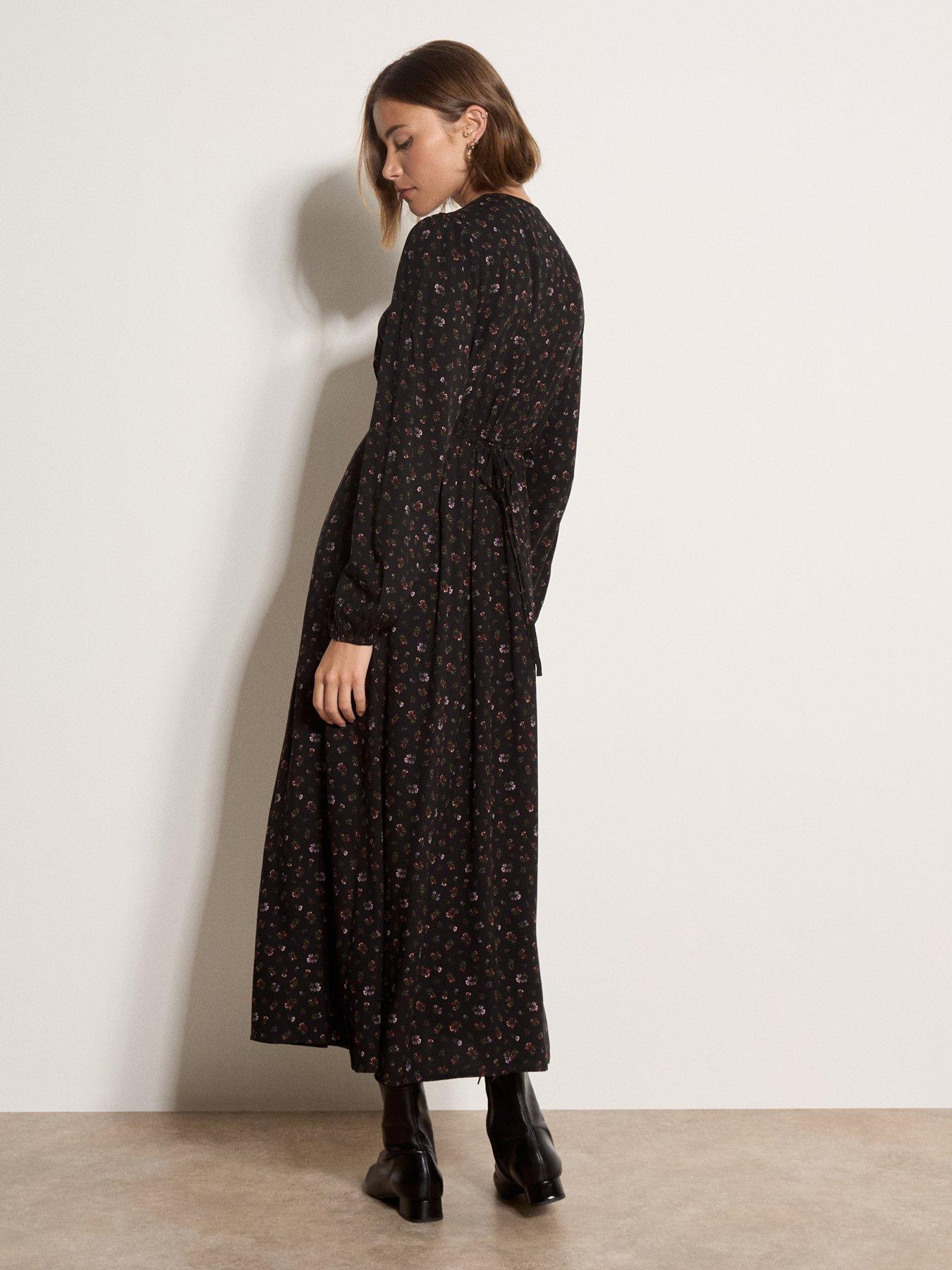 Image 2 of 4 of Apricot Womens Vintage Ditsy Split Front Tie Neck Dress - Black