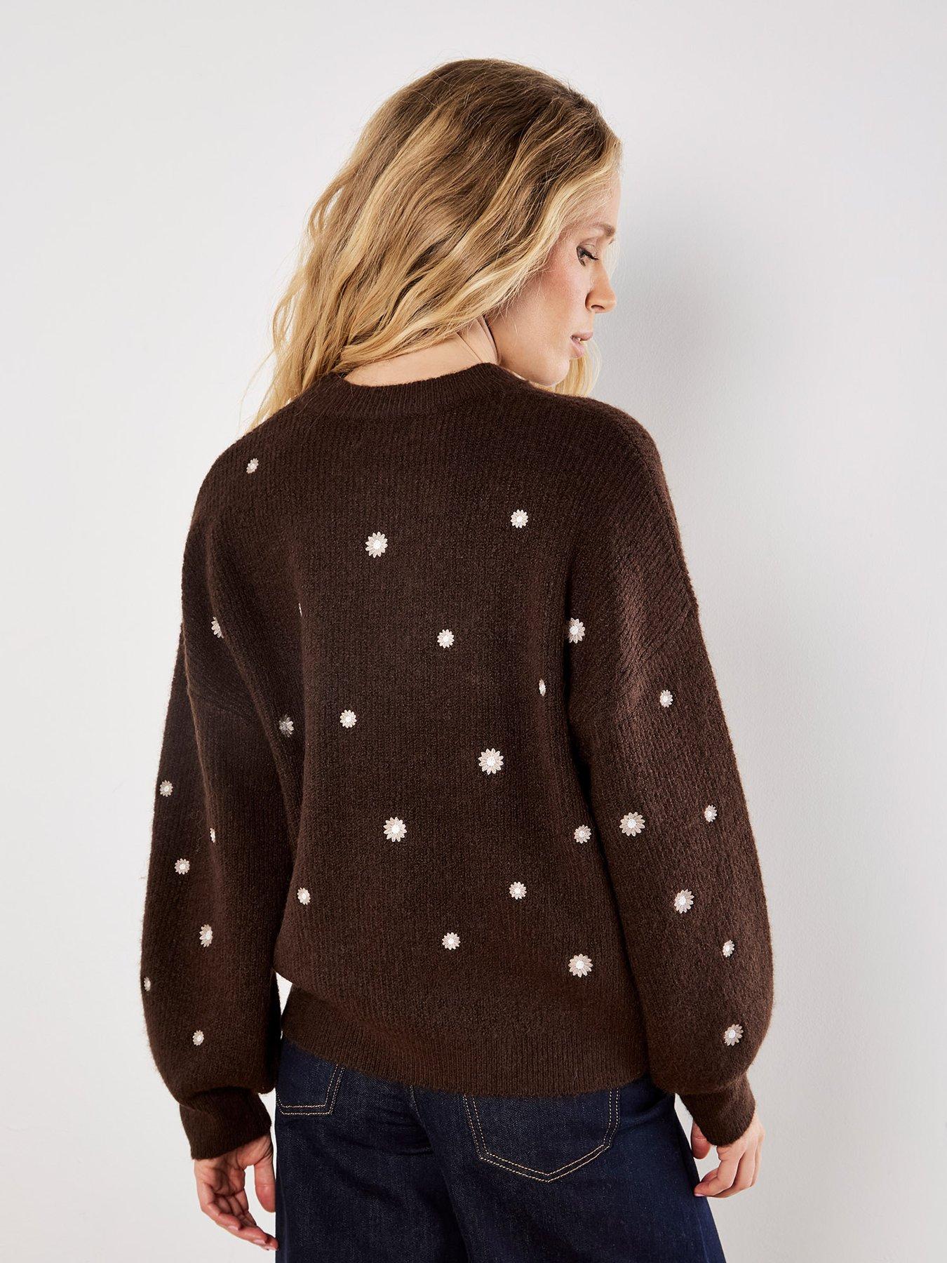 Image 2 of 4 of Apricot Apricot Daisy Embroidered Ribbed Jumper