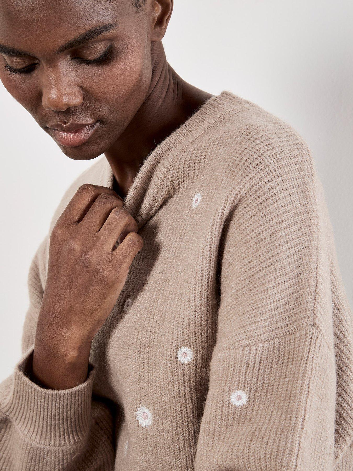 Image 4 of 5 of Apricot Daisy Embroidered Ribbed Jumper - Beige