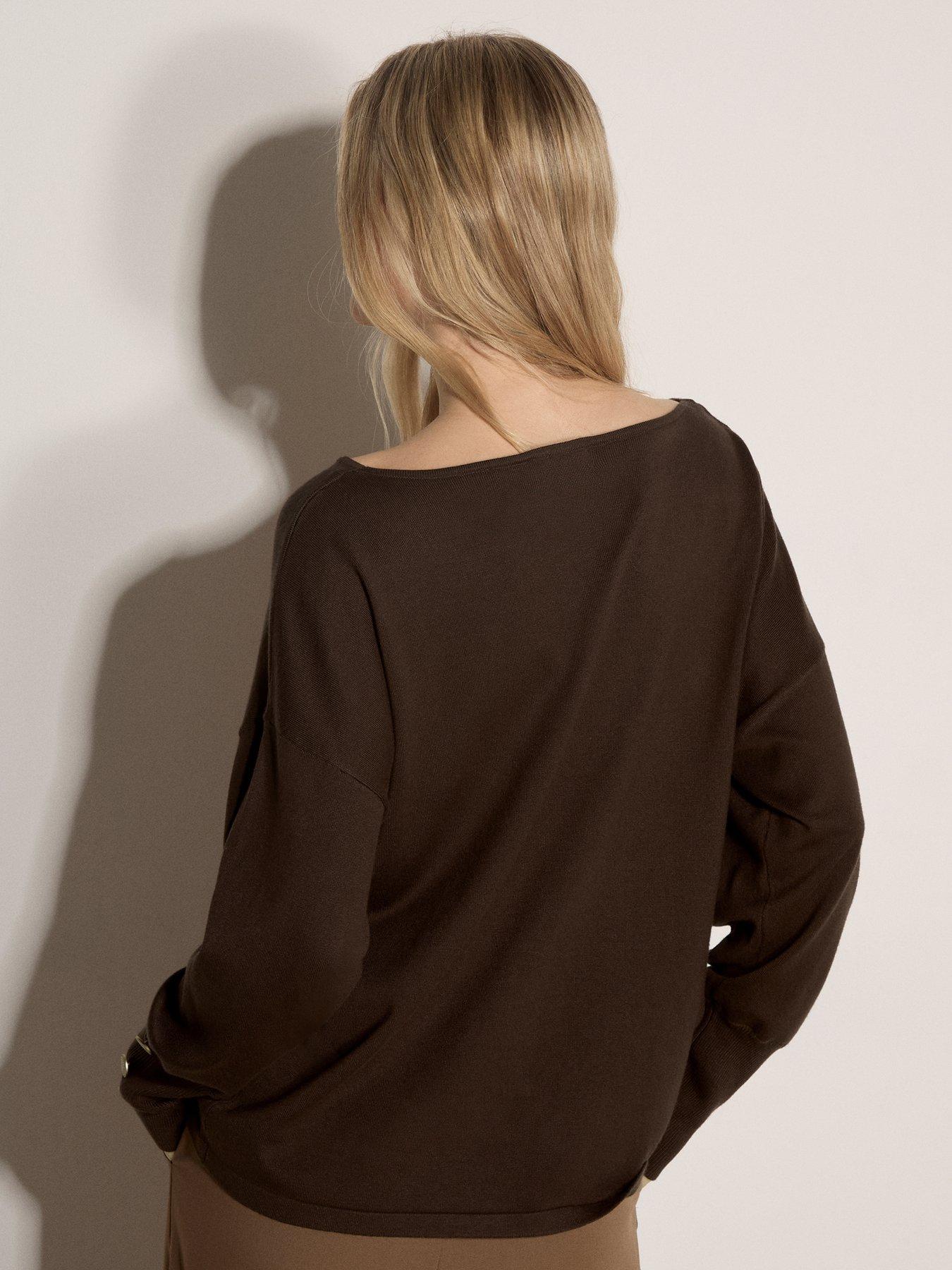 Image 2 of 4 of Apricot Apricot Fine Knit Slash Neck Gold Button Jumper