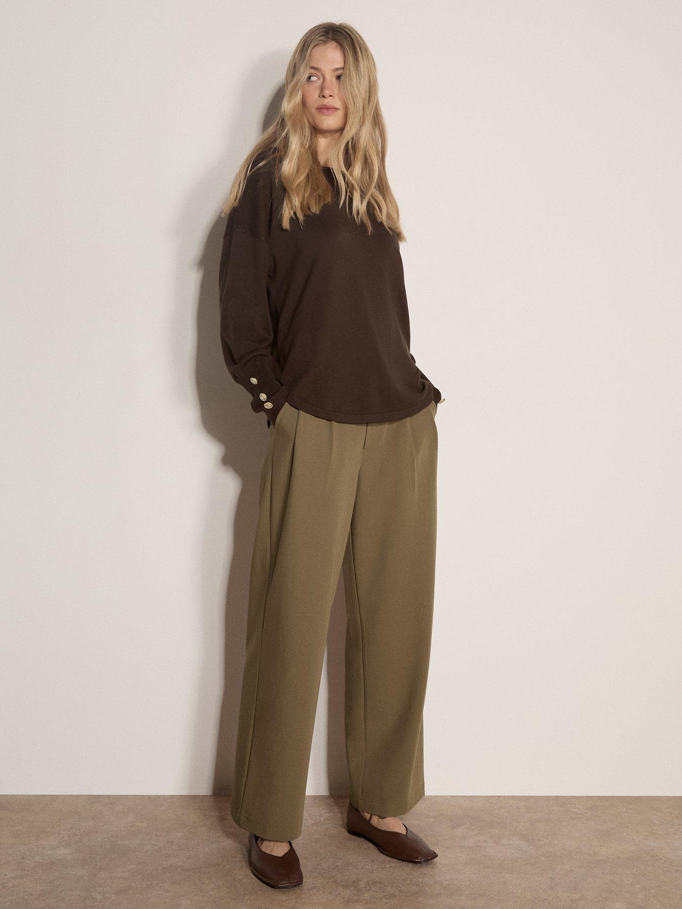 Image 3 of 4 of Apricot Apricot Fine Knit Slash Neck Gold Button Jumper