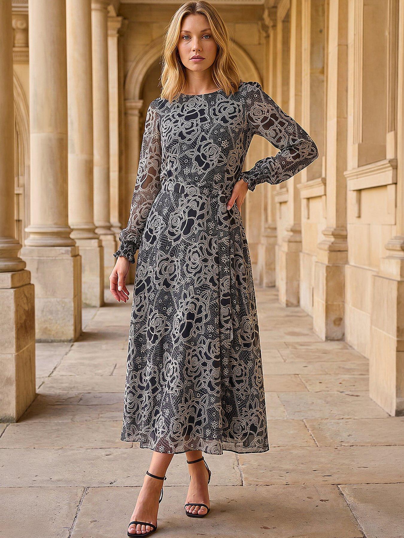Roman Floral Rose Midi Dress