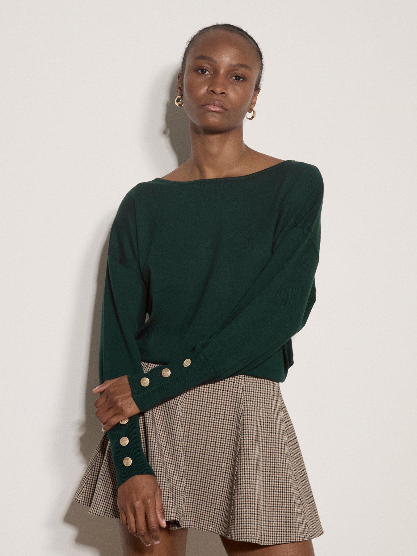 Apricot Apricot Fine Knit Slash Neck Gold Button Jumper