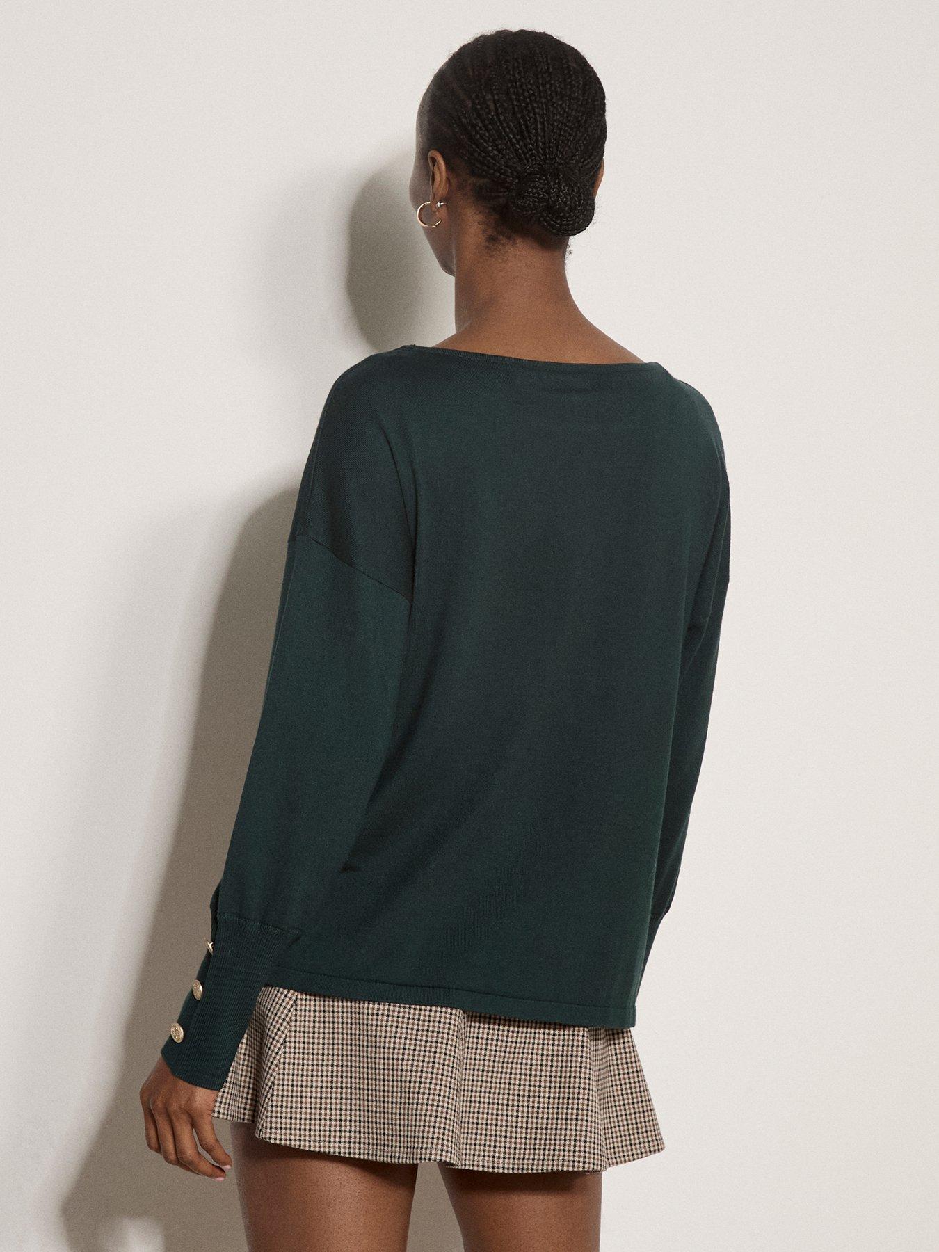 Image 2 of 4 of Apricot Womens Slash Neck Gold Button Cuff Jumper - Green