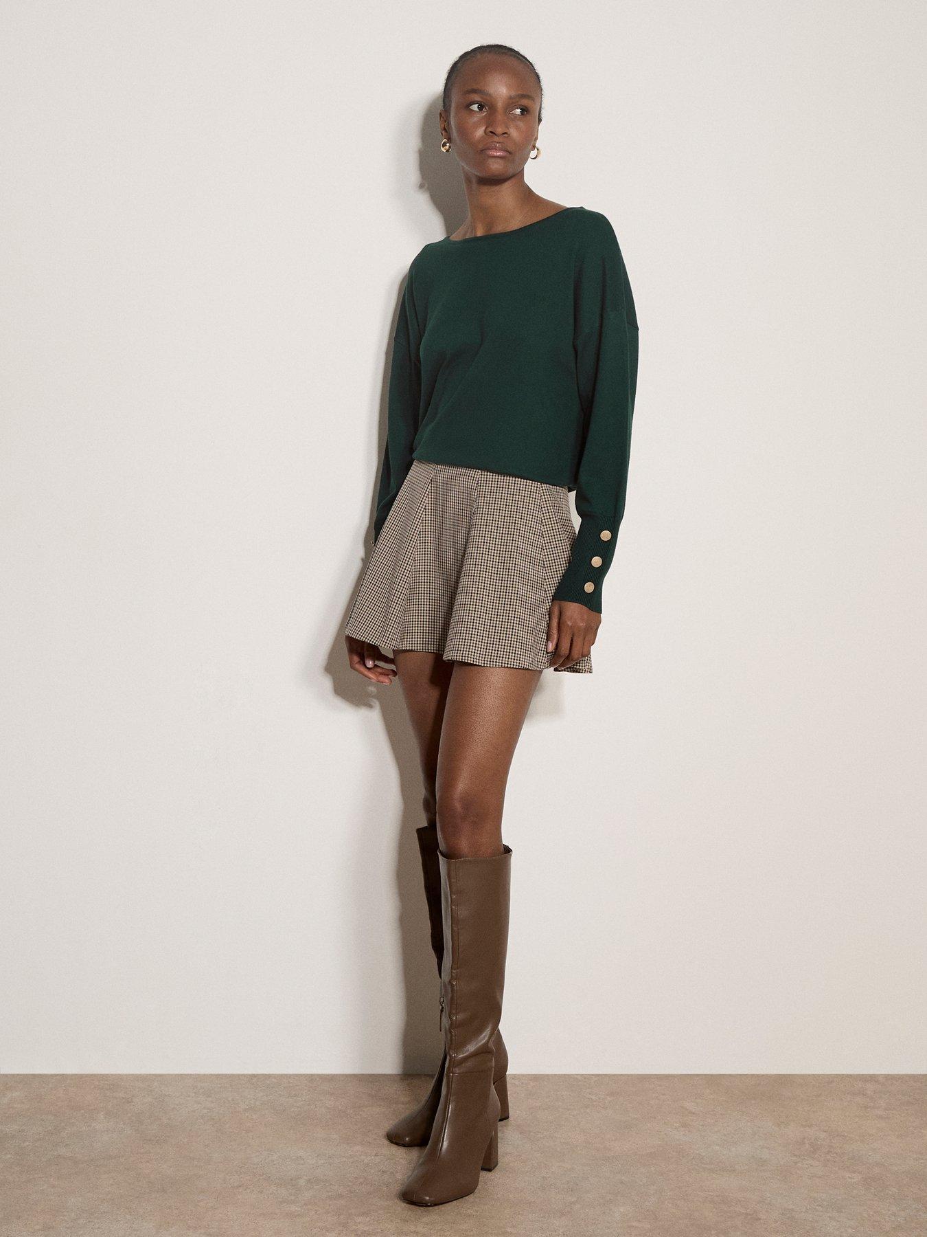 Image 3 of 4 of Apricot Womens Slash Neck Gold Button Cuff Jumper - Green