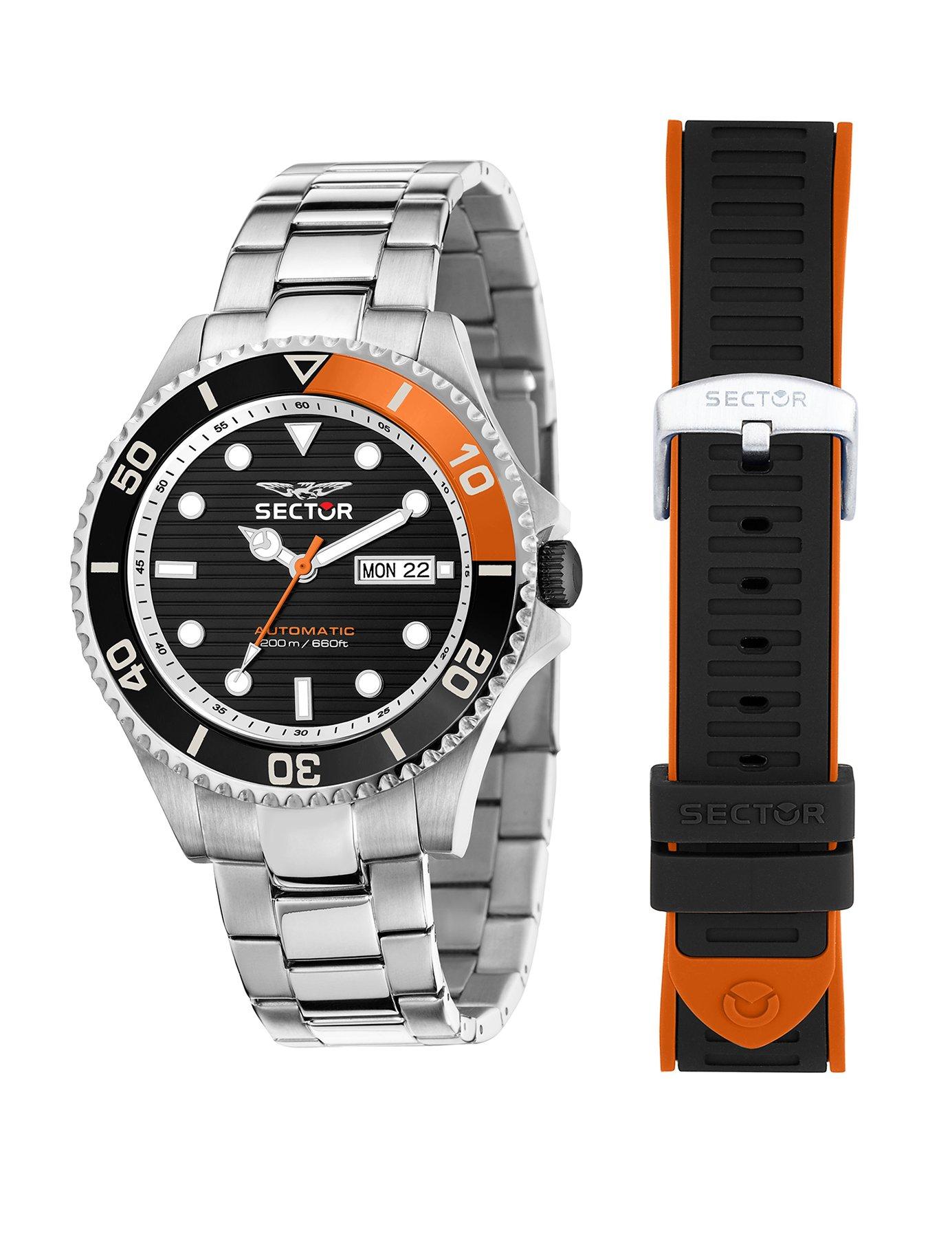 Sector 230 43MM AUT BLK DIA SS BR+BLK/ORANGE ST