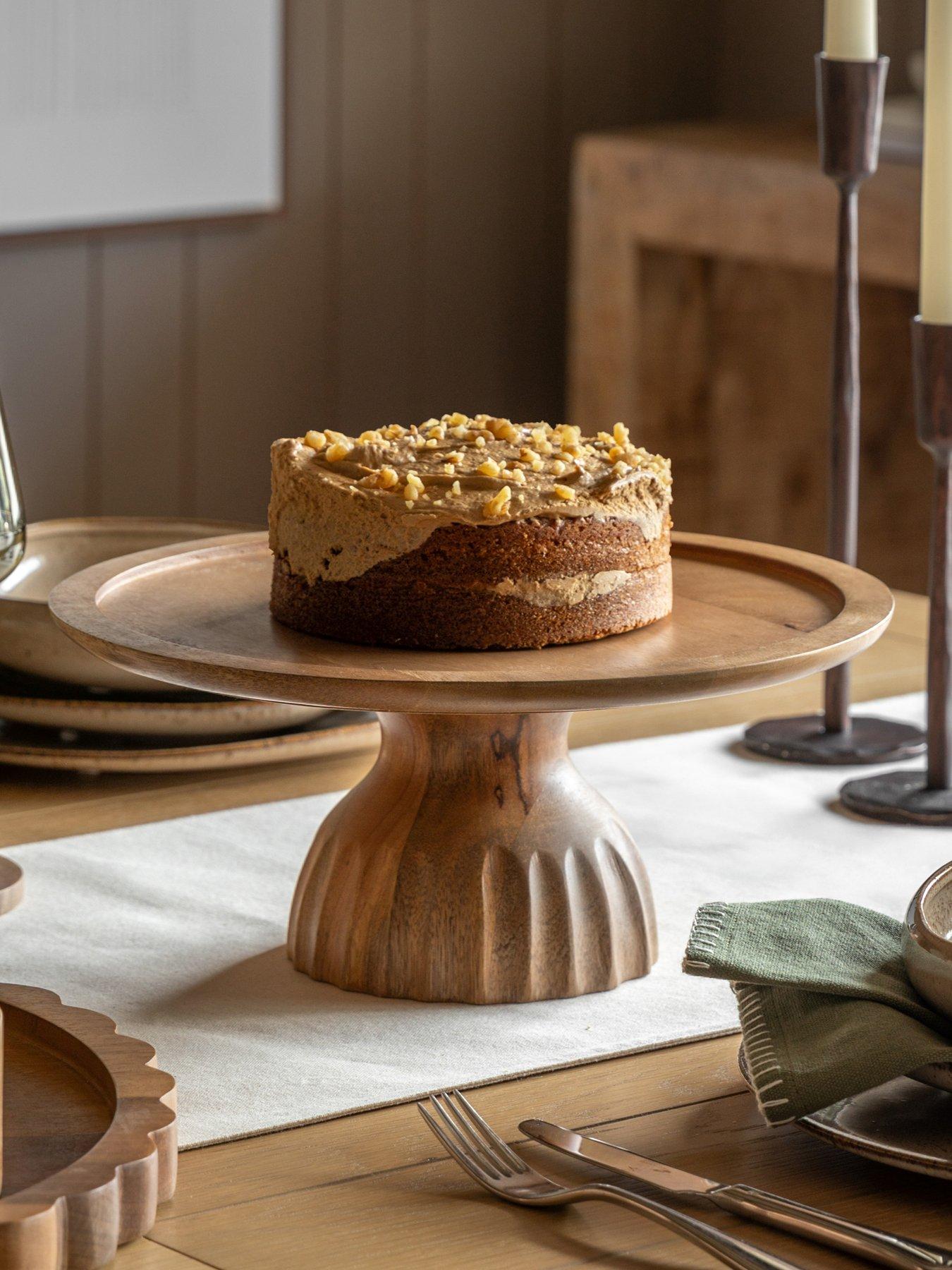 Gallery Direct Ridged Mango Wood Cake Stand