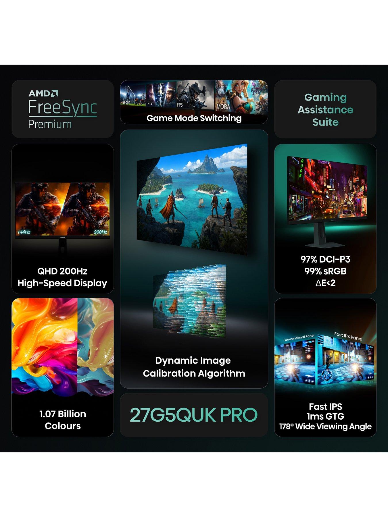 Image 3 of 8 of Hisense Hisense 27G5QUK PRO 27 Inch Gaming Monitor, 200Hz, QHD 2560x1440p, 1ms Response Time GTG, Fast IPS, FreeSync, Black