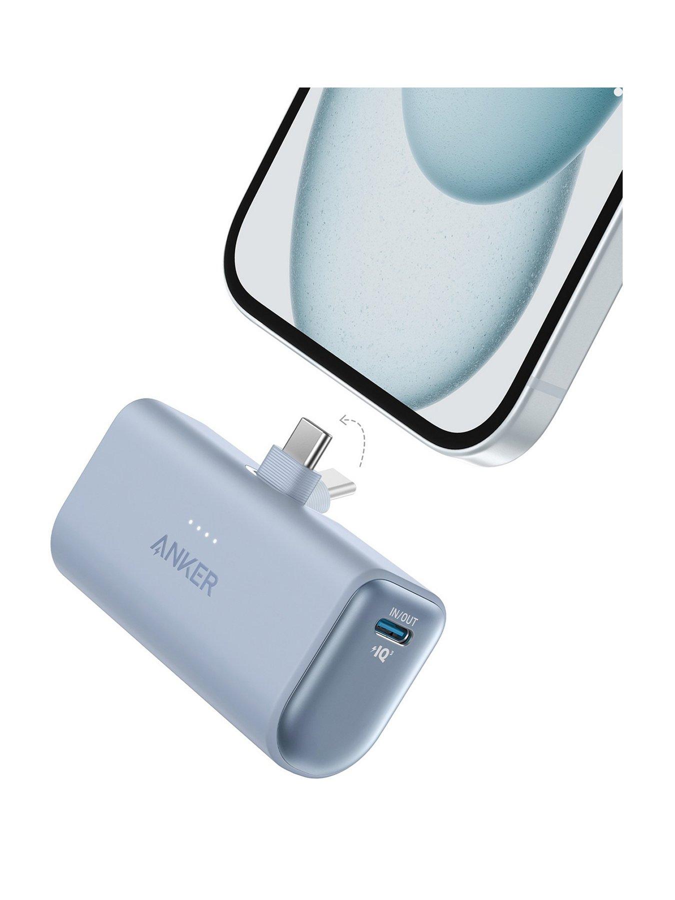 Anker Nano Power Bank, 5,000mAh Mini Portable Charger 22.5W Output with Built-In USB-C Connector, Blue
