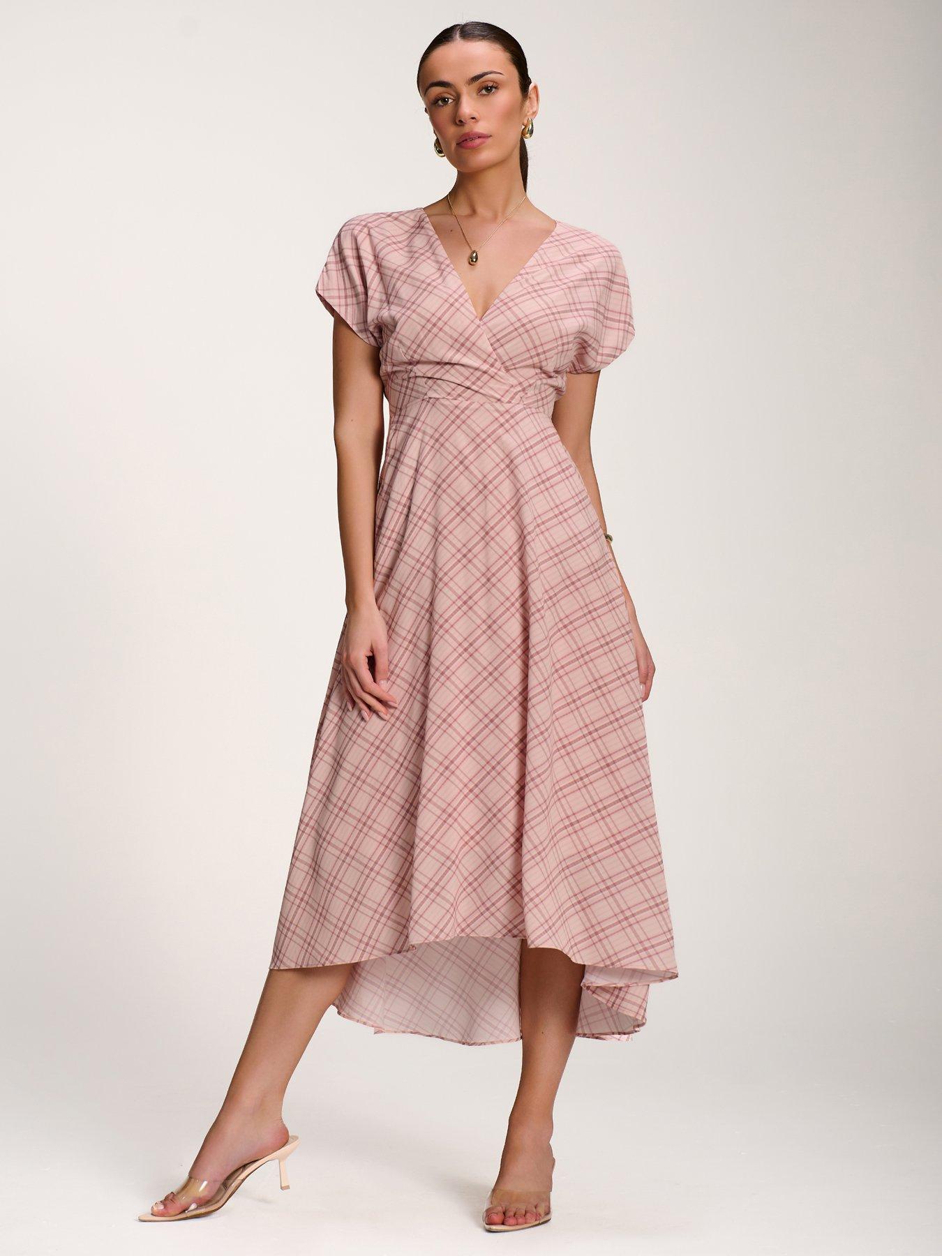 Jolie Moi Check Print Maxi Dress - Light Pink