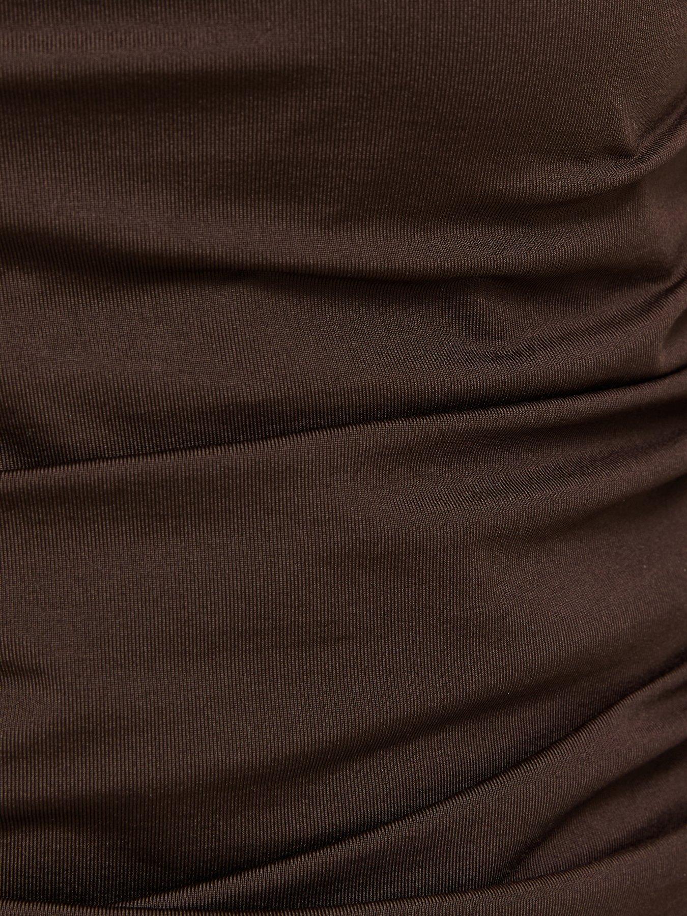 Image 5 of 6 of New Look Womens Wrap Neck Ruched Jersey Blouse - Brown