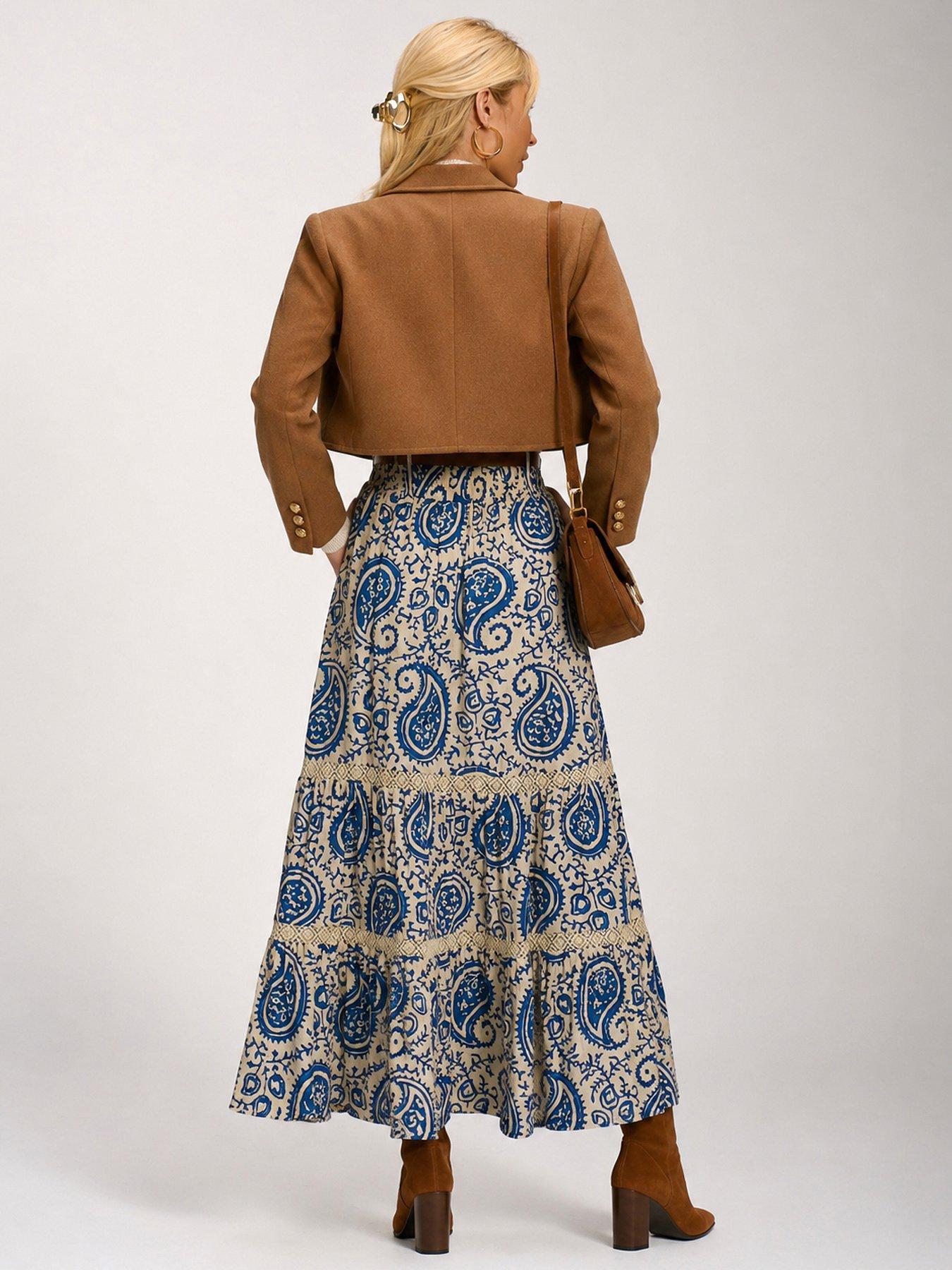 Image 2 of 7 of Jolie Moi Lace Trim Tiered Maxi Skirt - Blue