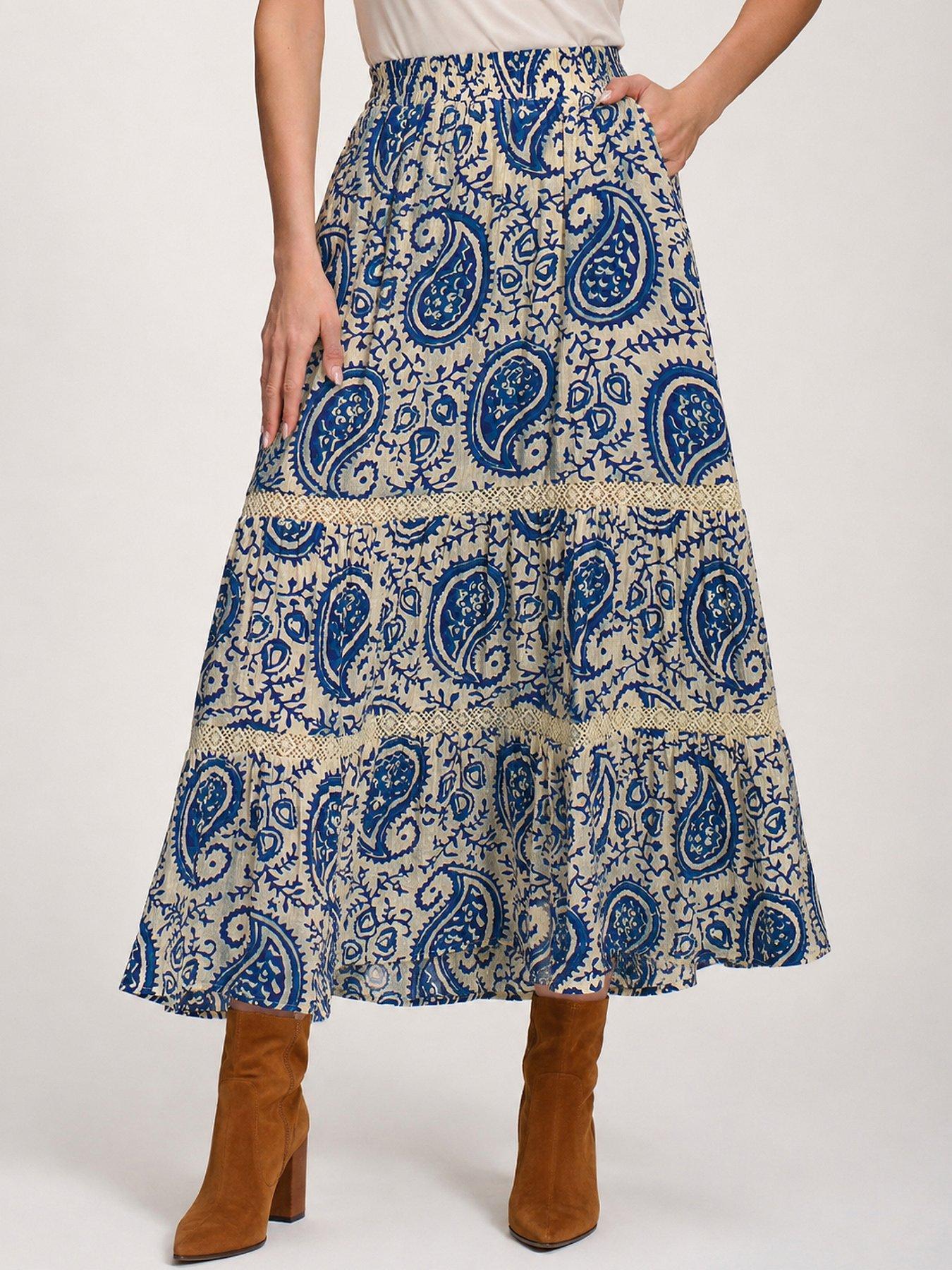 Image 4 of 7 of Jolie Moi Lace Trim Tiered Maxi Skirt - Blue