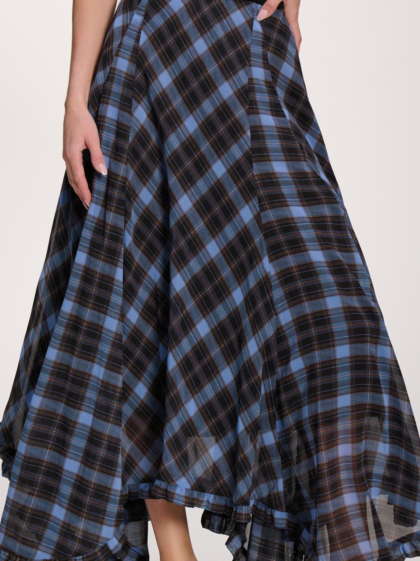 Image 4 of 7 of Jolie Moi Checked Chiffon Hanky Hem Maxi Skirt - Blue