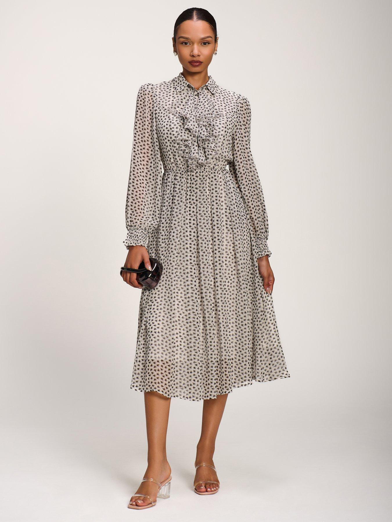Jolie Moi Chiffon Ruffle Long Sleeve Shirt Dress