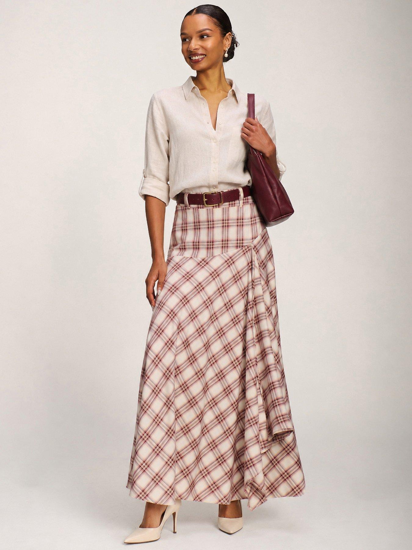 Image 1 of 7 of Jolie Moi Asymmetric Check Maxi Skirt