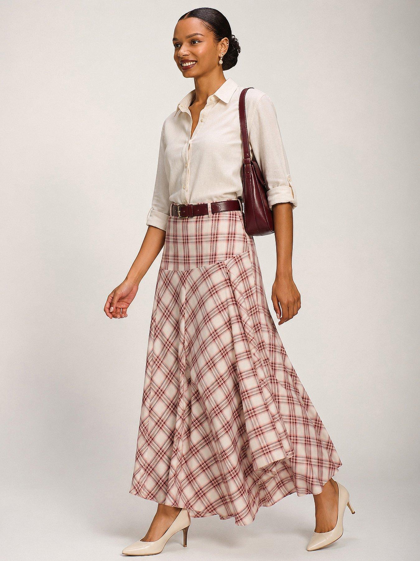 Image 3 of 7 of Jolie Moi Asymmetric Check Maxi Skirt