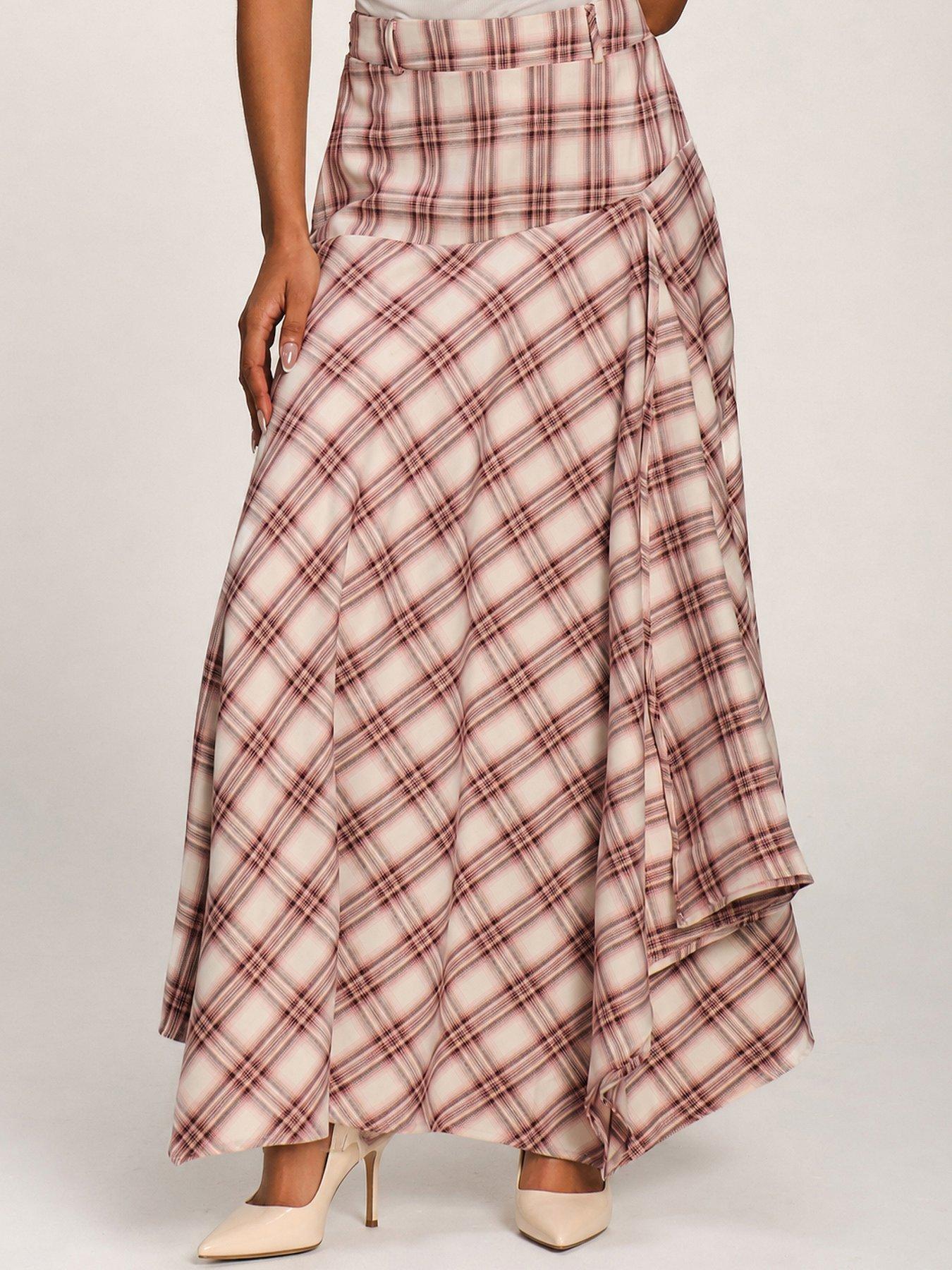 Image 4 of 7 of Jolie Moi Asymmetric Check Maxi Skirt