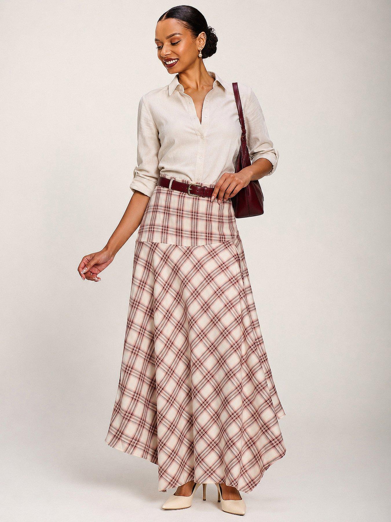 Image 5 of 7 of Jolie Moi Asymmetric Check Maxi Skirt