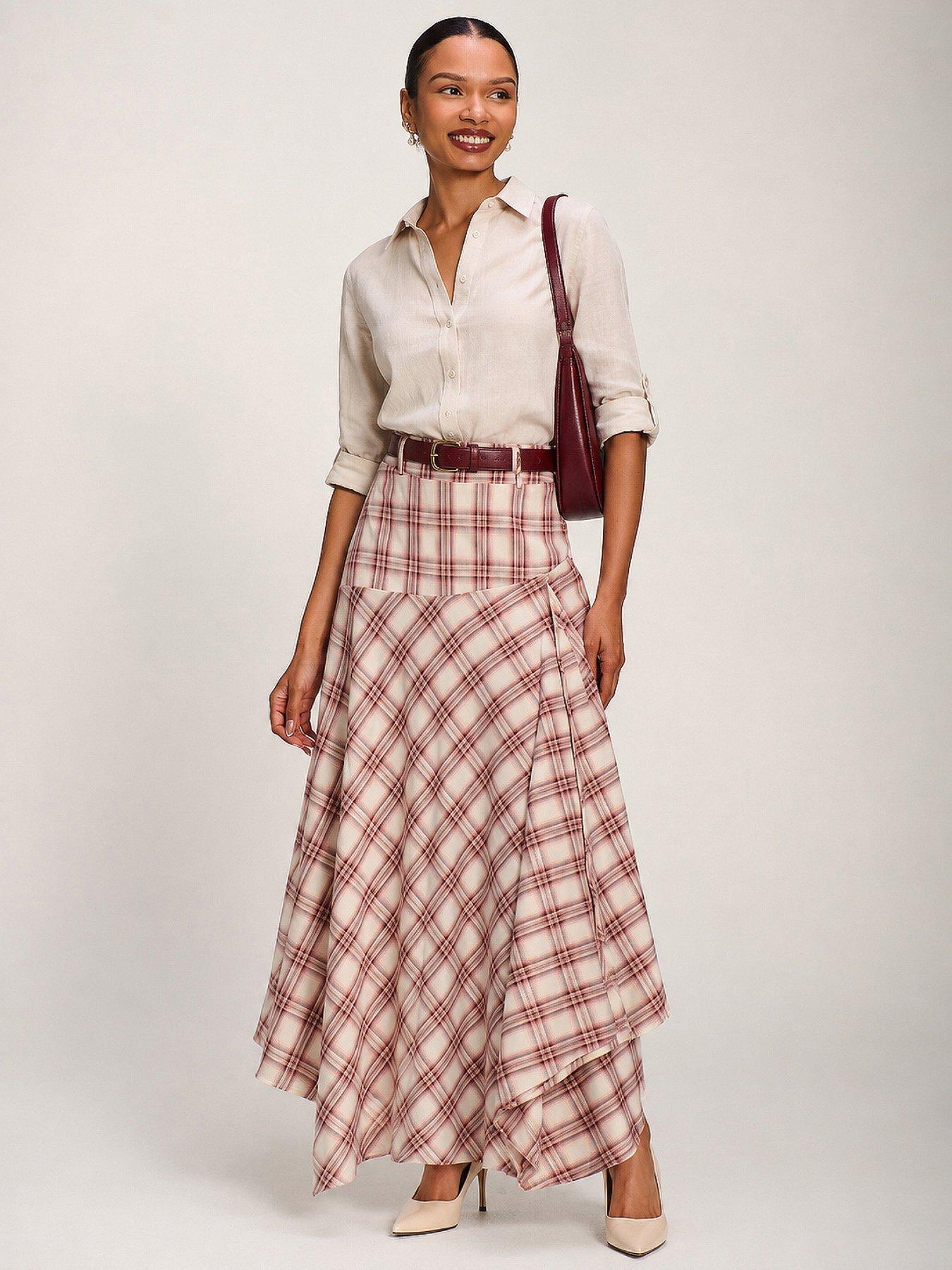 Image 6 of 7 of Jolie Moi Asymmetric Check Maxi Skirt