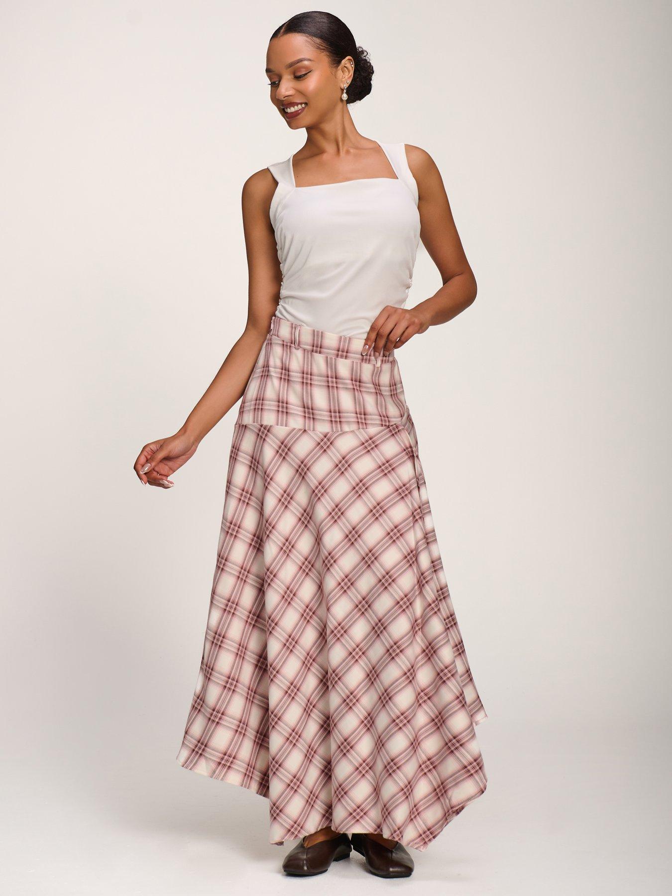 Image 7 of 7 of Jolie Moi Asymmetric Check Maxi Skirt