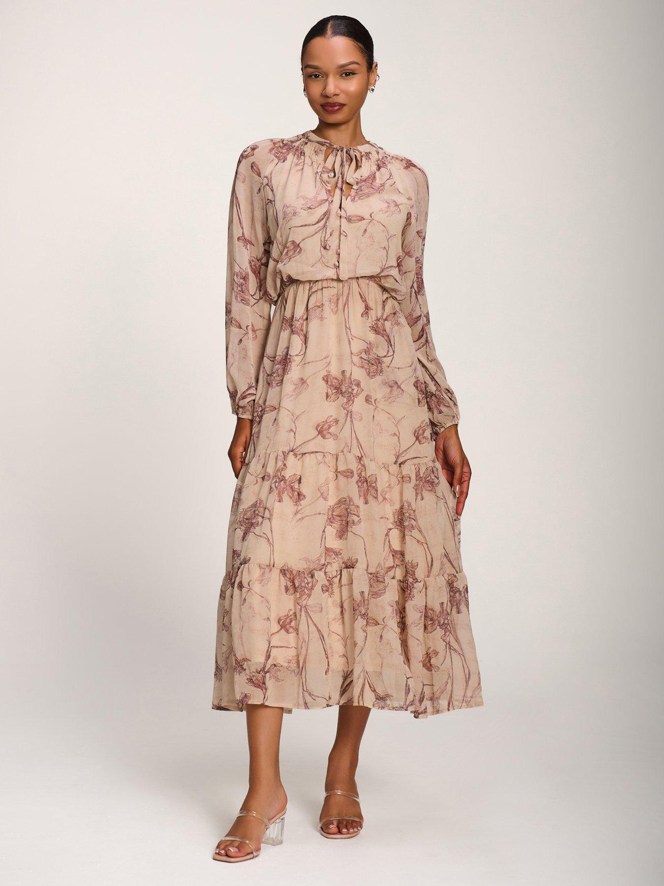 Jolie Moi Chiffon Tie Neckline Midaxi Dress
