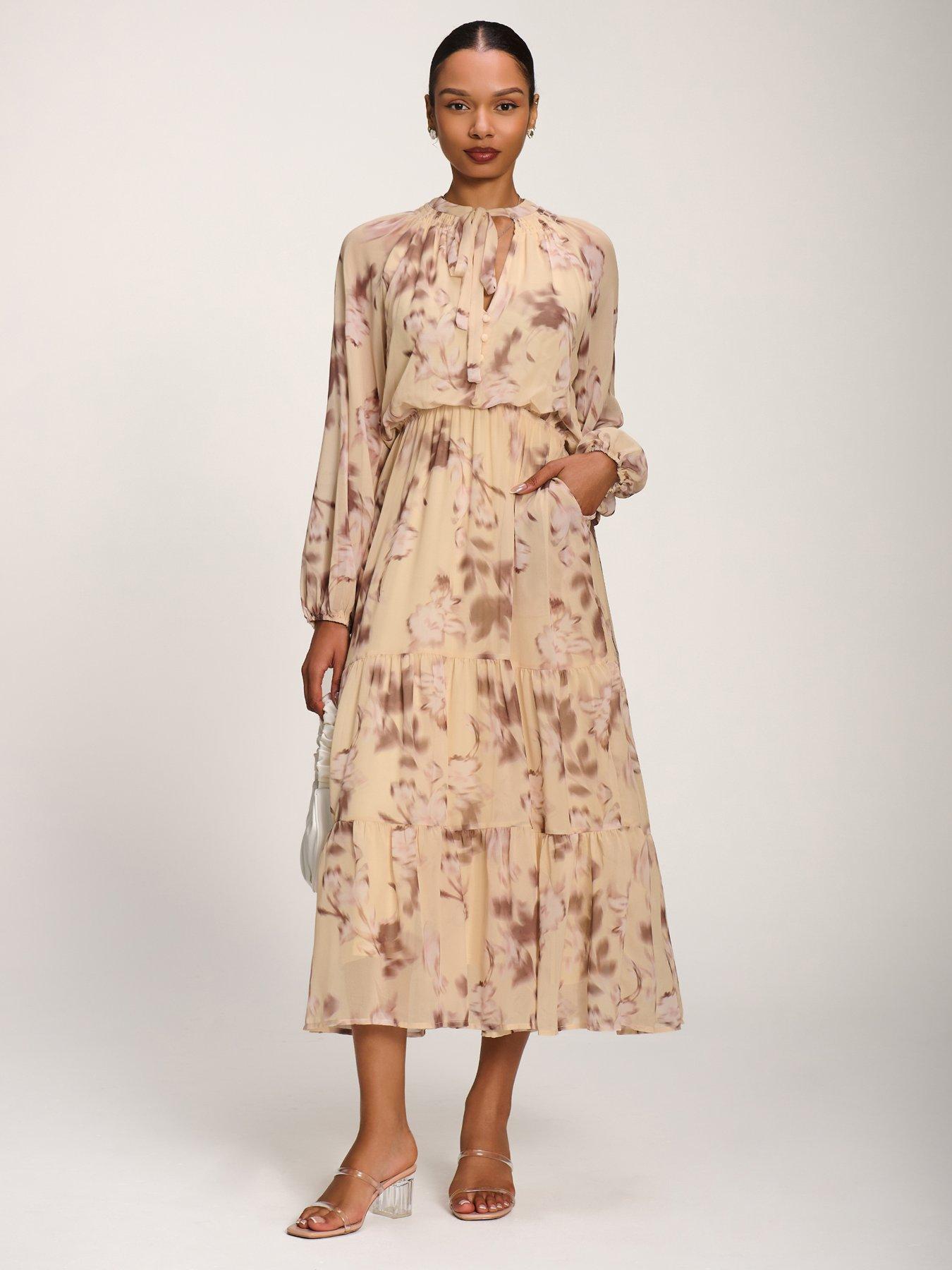Jolie Moi Chiffon Tie Neckline Midaxi Dress