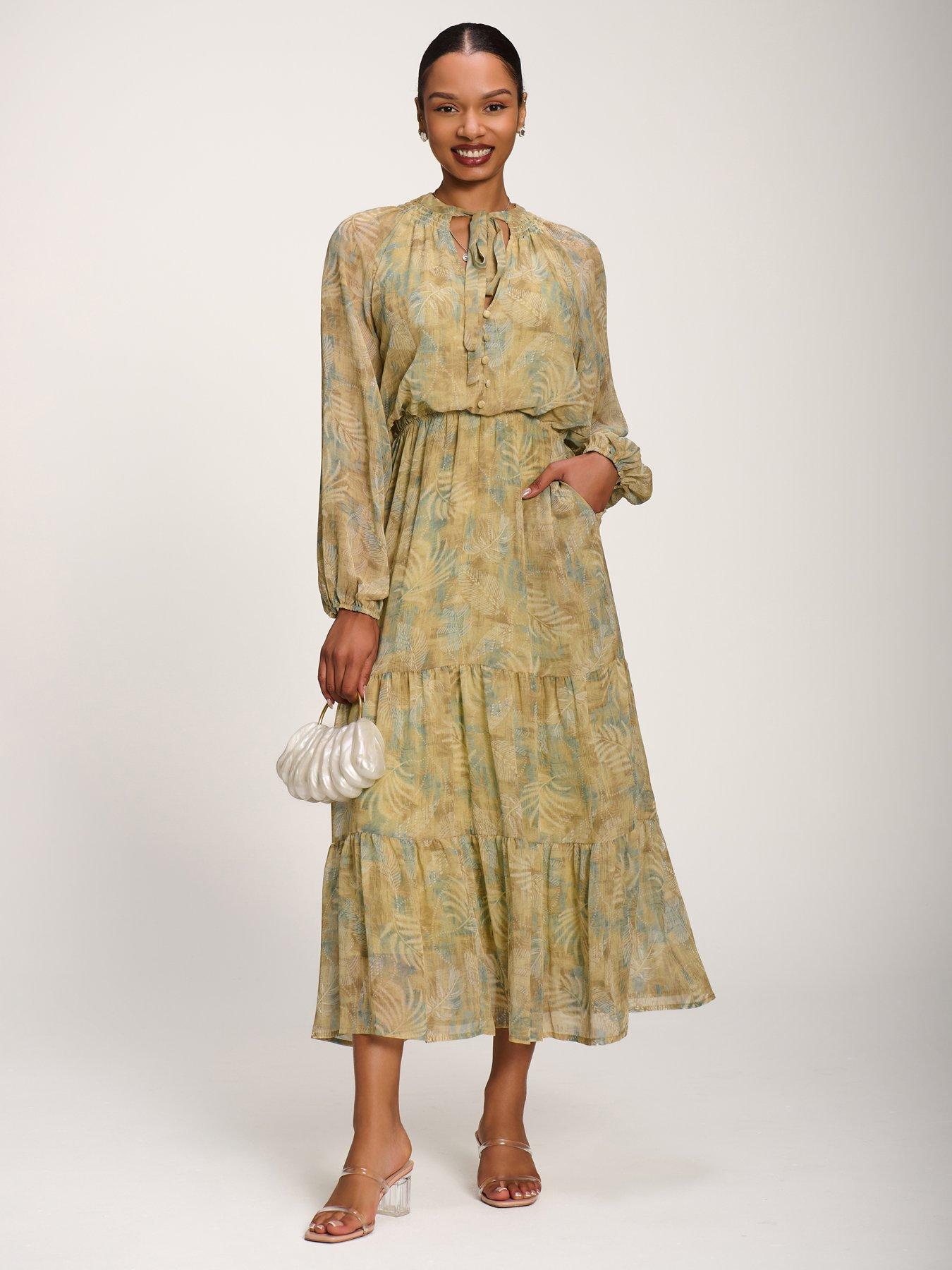 Jolie Moi Chiffon Tie Neckline Midaxi Dress