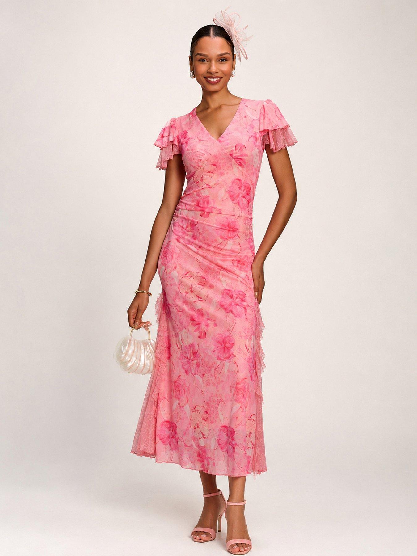 Jolie Moi Lace Insert Mesh Midi Dress