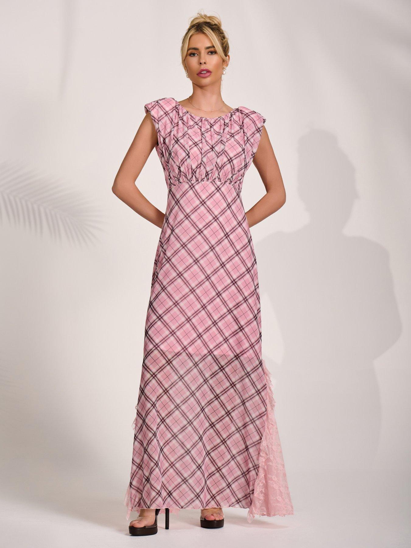 Jolie Moi Lace Insert Mesh Maxi Dress