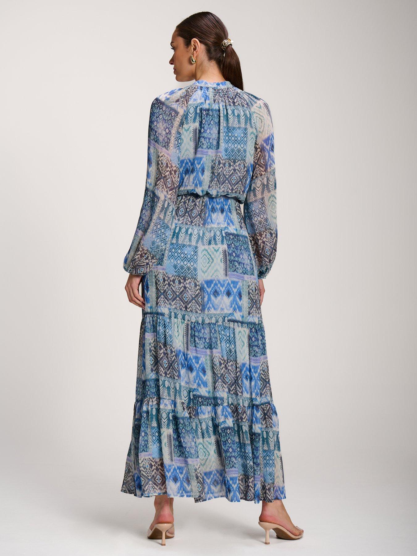 Image 2 of 7 of Jolie Moi Long Sleeve Chiffon Tiered Maxi Dress - Blue