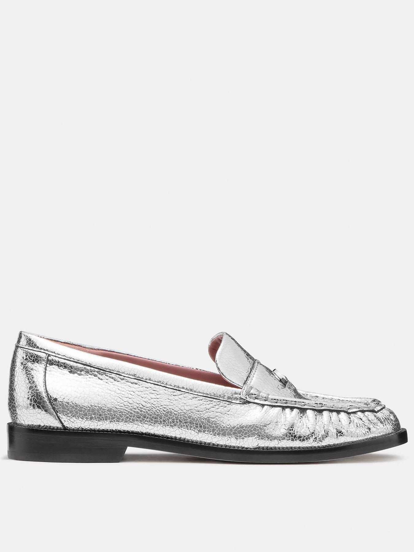 Image 1 of 6 of Kate Spade New York Penni Crackled Metallic Leather Loafer - Silver