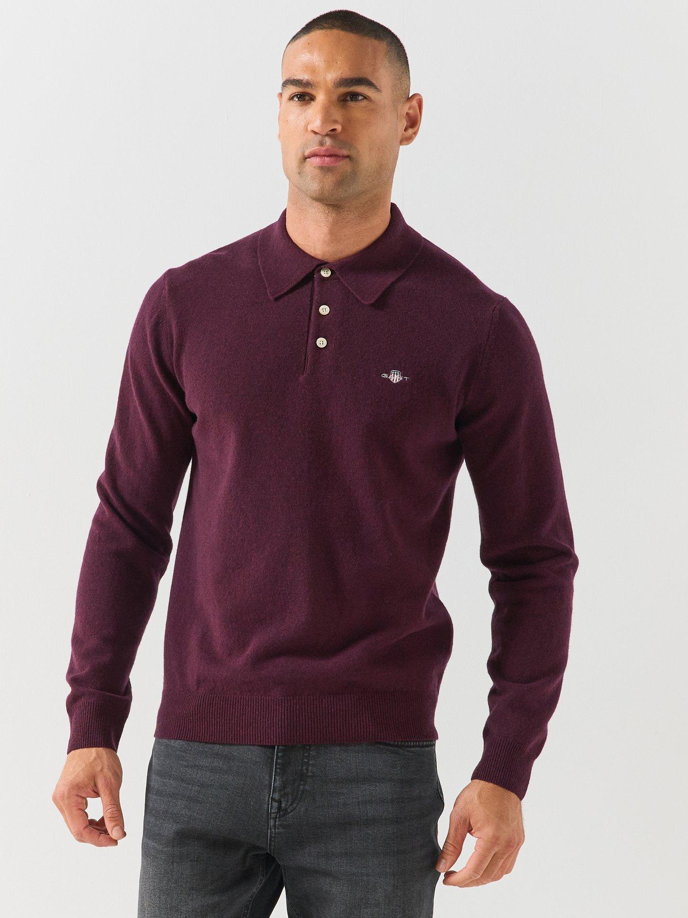 Image 1 of 5 of GANT Gant Superfine Lambswool Knitted Polo - Purple