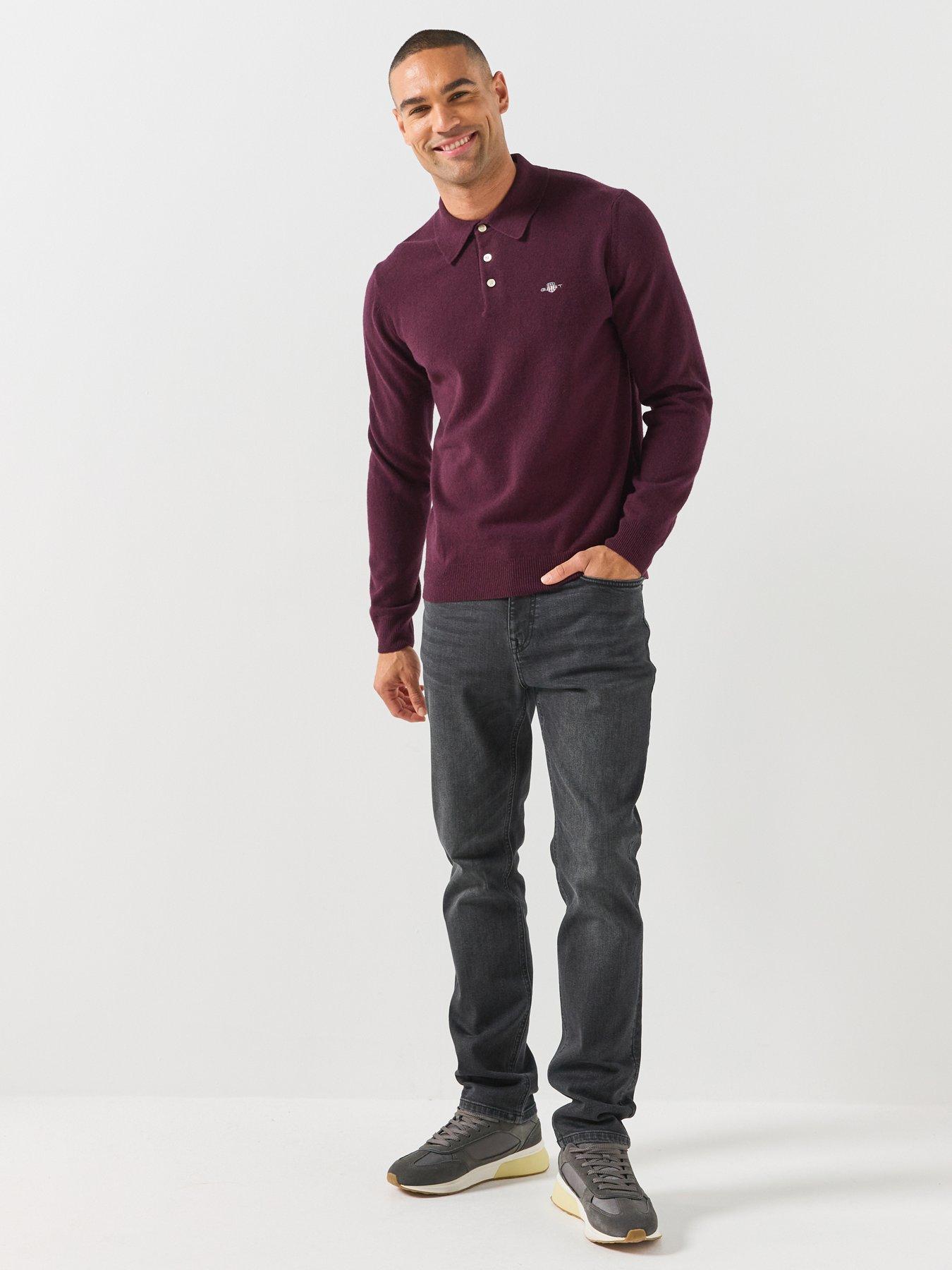 Image 3 of 5 of GANT Gant Superfine Lambswool Knitted Polo - Purple