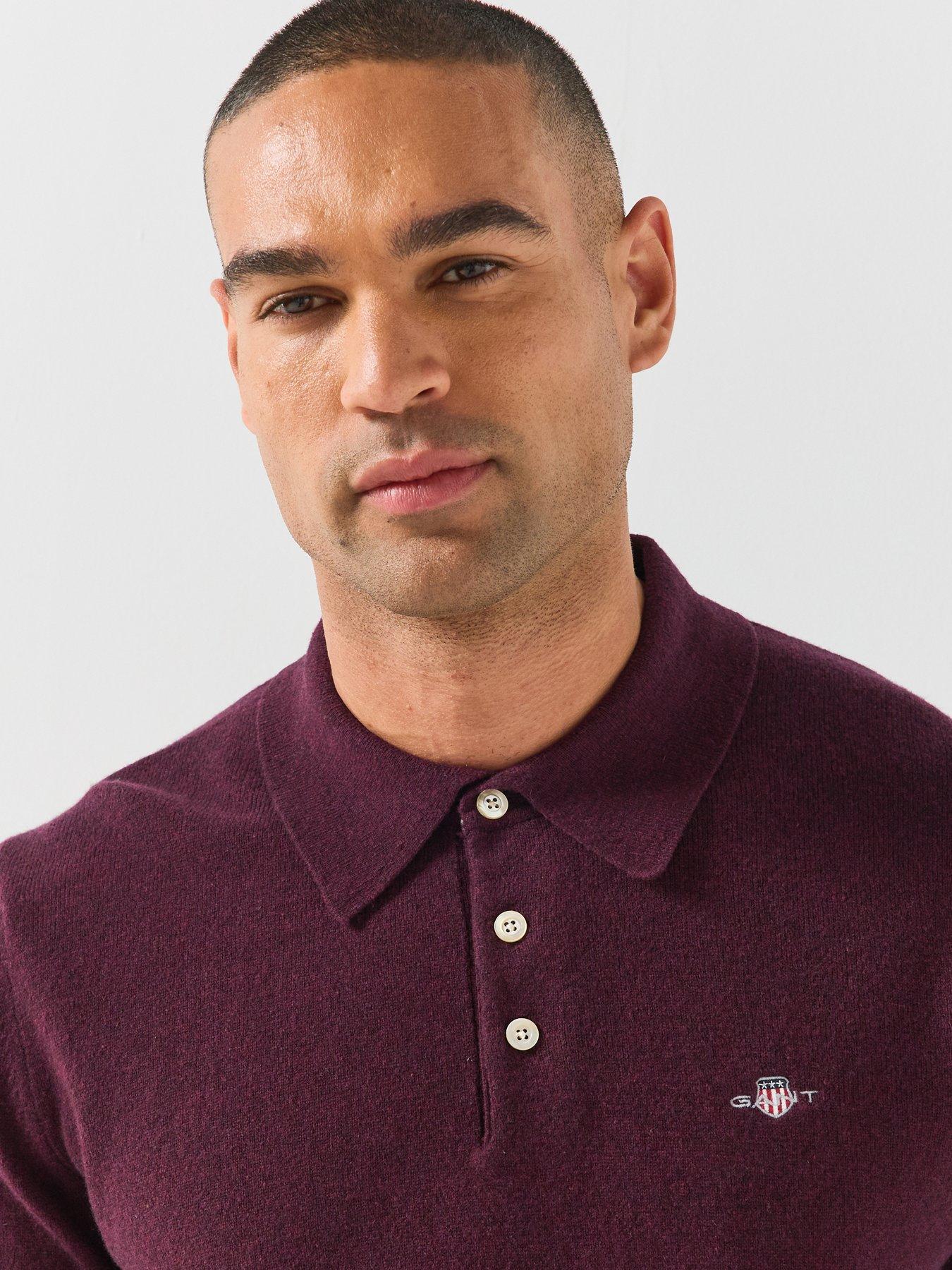 Image 4 of 5 of GANT Gant Superfine Lambswool Knitted Polo - Purple