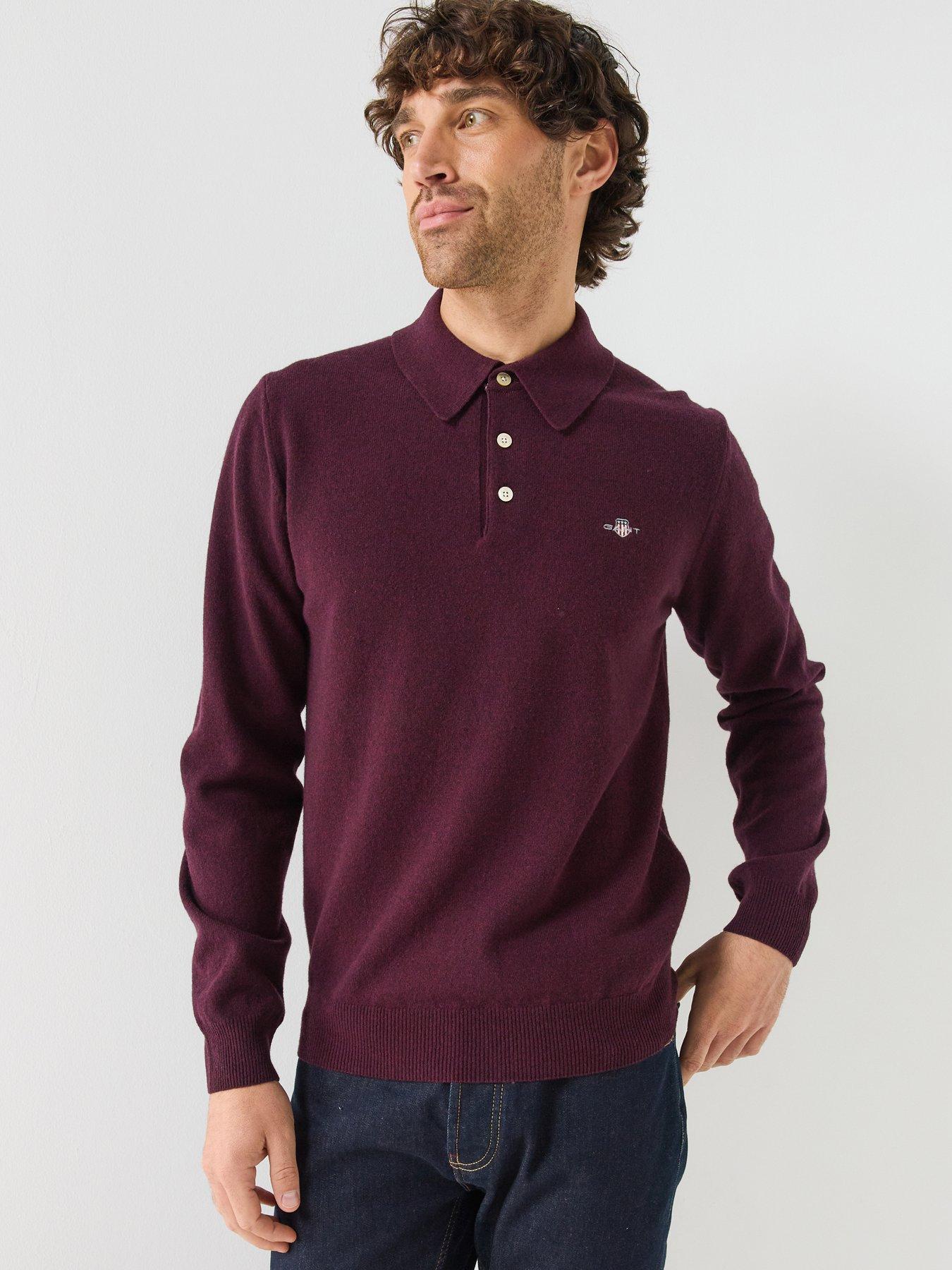 Image 1 of 5 of GANT Mens Superfine Lambswool Knitted Polo - Brown