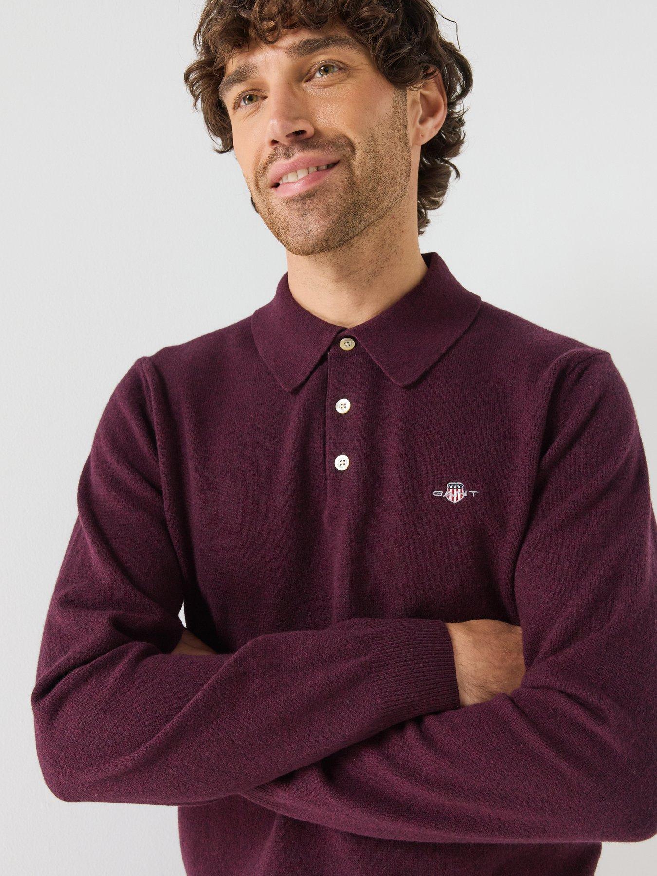 Image 4 of 5 of GANT Mens Superfine Lambswool Knitted Polo - Brown