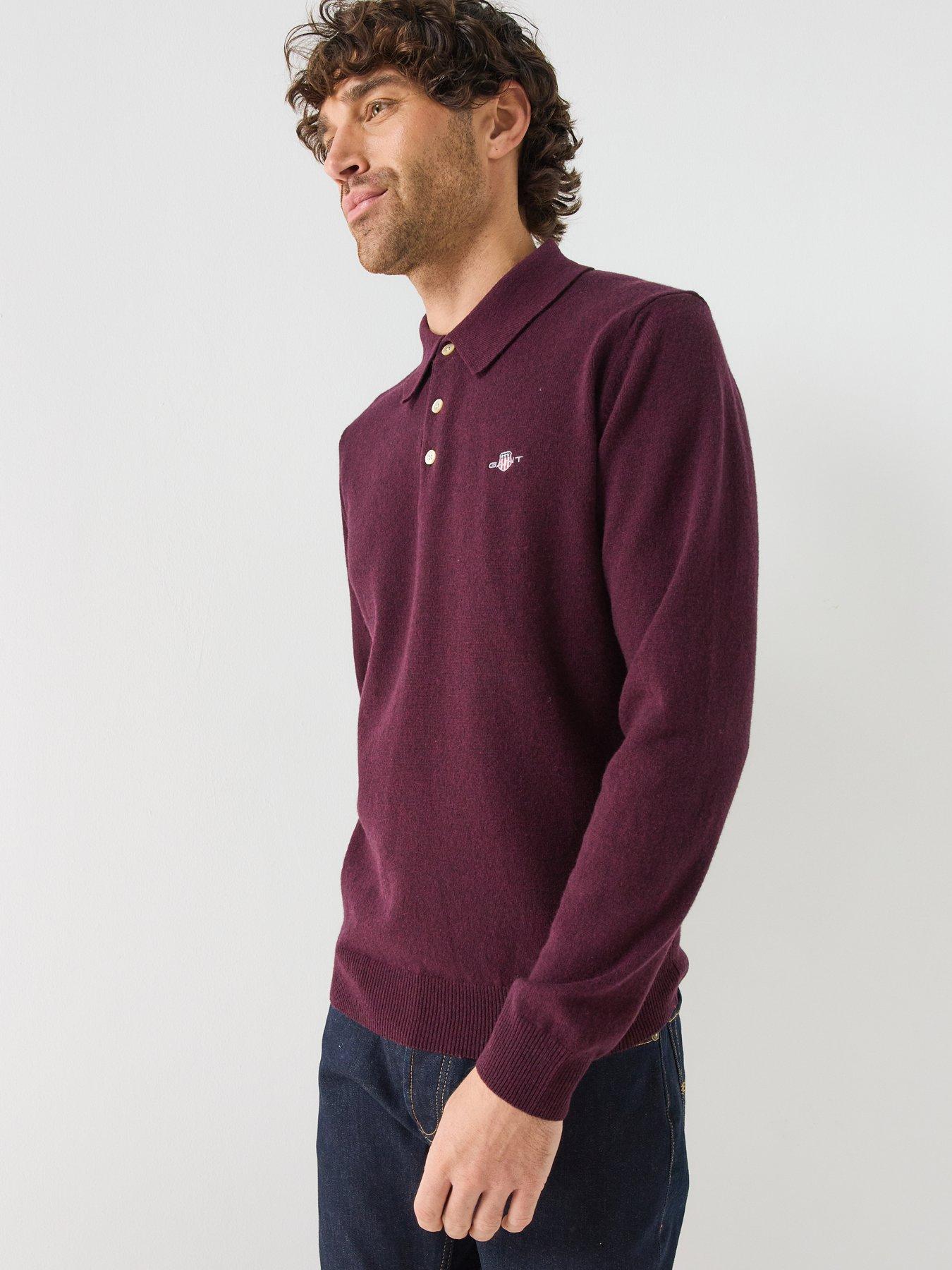 Image 5 of 5 of GANT Mens Superfine Lambswool Knitted Polo - Brown